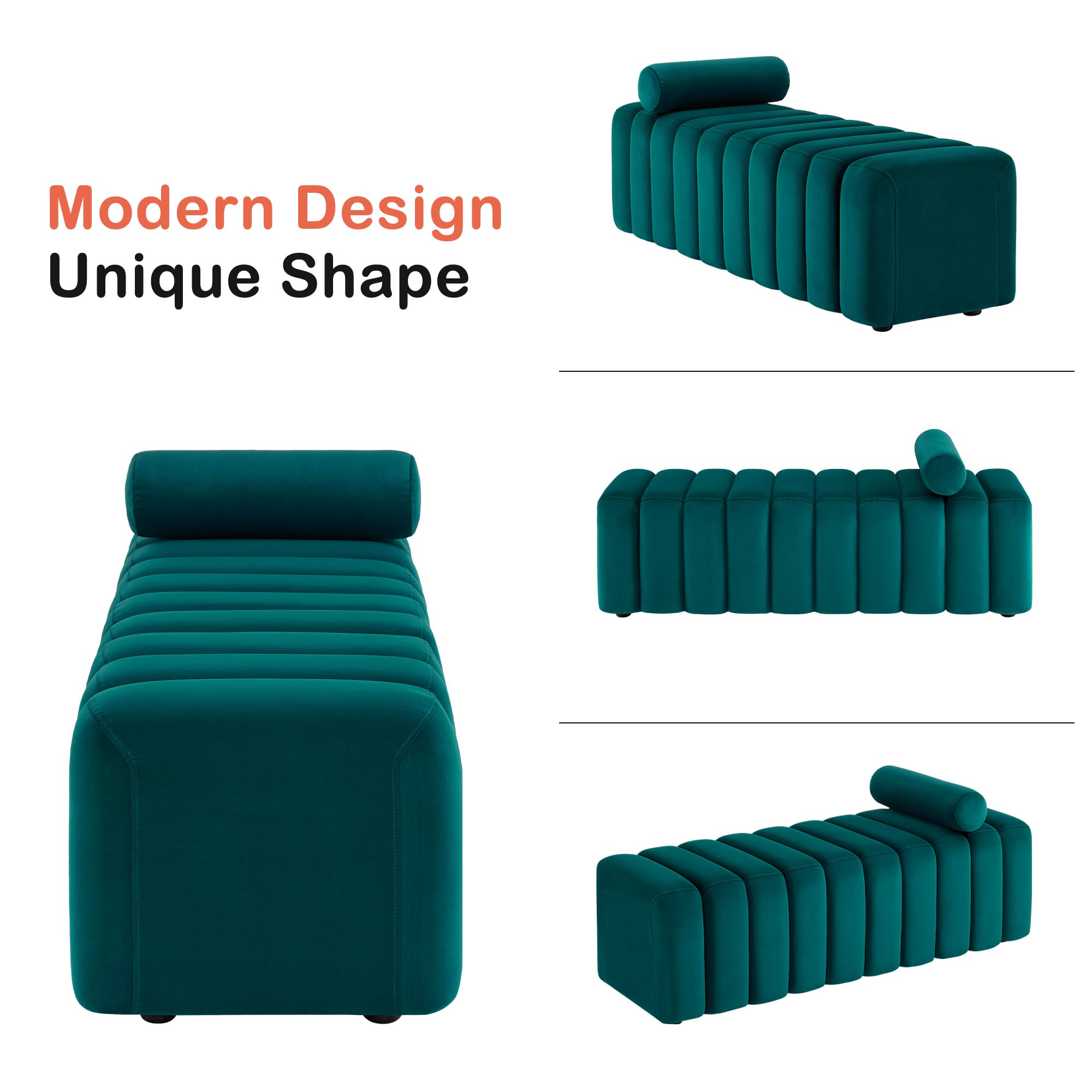 Premium Velvet Upholstered Waiting Room Bench - MCombo 4698 Guest Reception Lobby Chair for Salon, Bedroom Entryway Ottoman - Stylish Green Seating Solution for Commercial Spaces & Home Decor