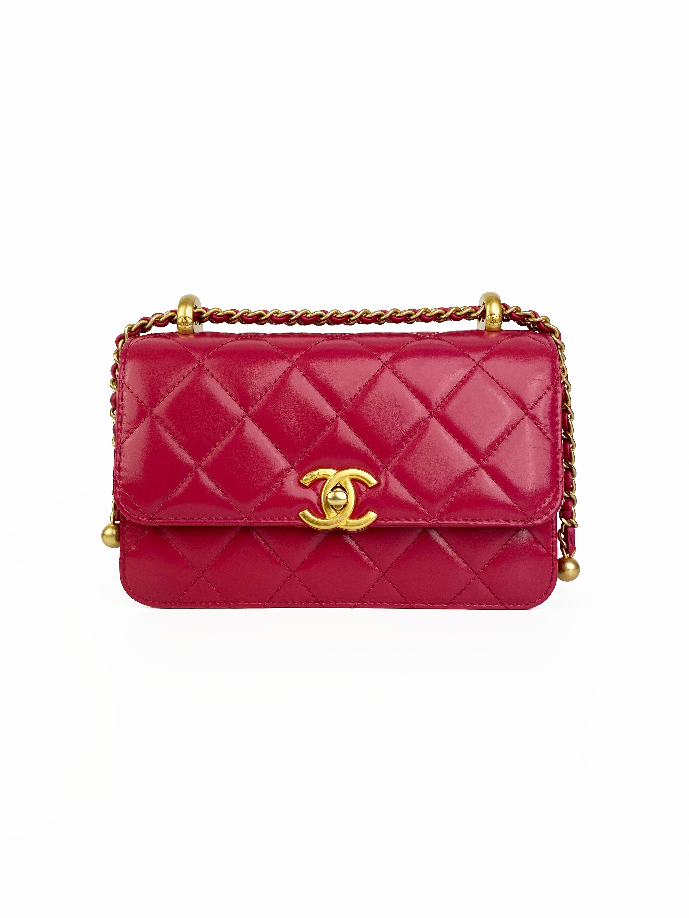 Chanel Mini Flap Bag in Deep Pink with Gold Ball Hardware - Elegant Crossbody Purse for Women, Perfect for Parties, Dates & Special Occasions