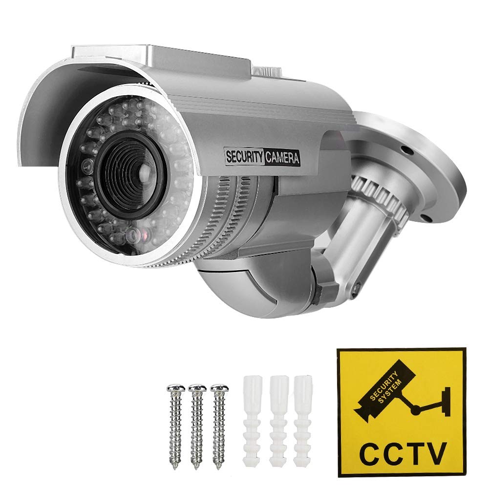 Solar Powered Fake Security Camera with LED Blinking Light - Dummy Bullet Surveillance Camera for Home & Business Outdoor Protection