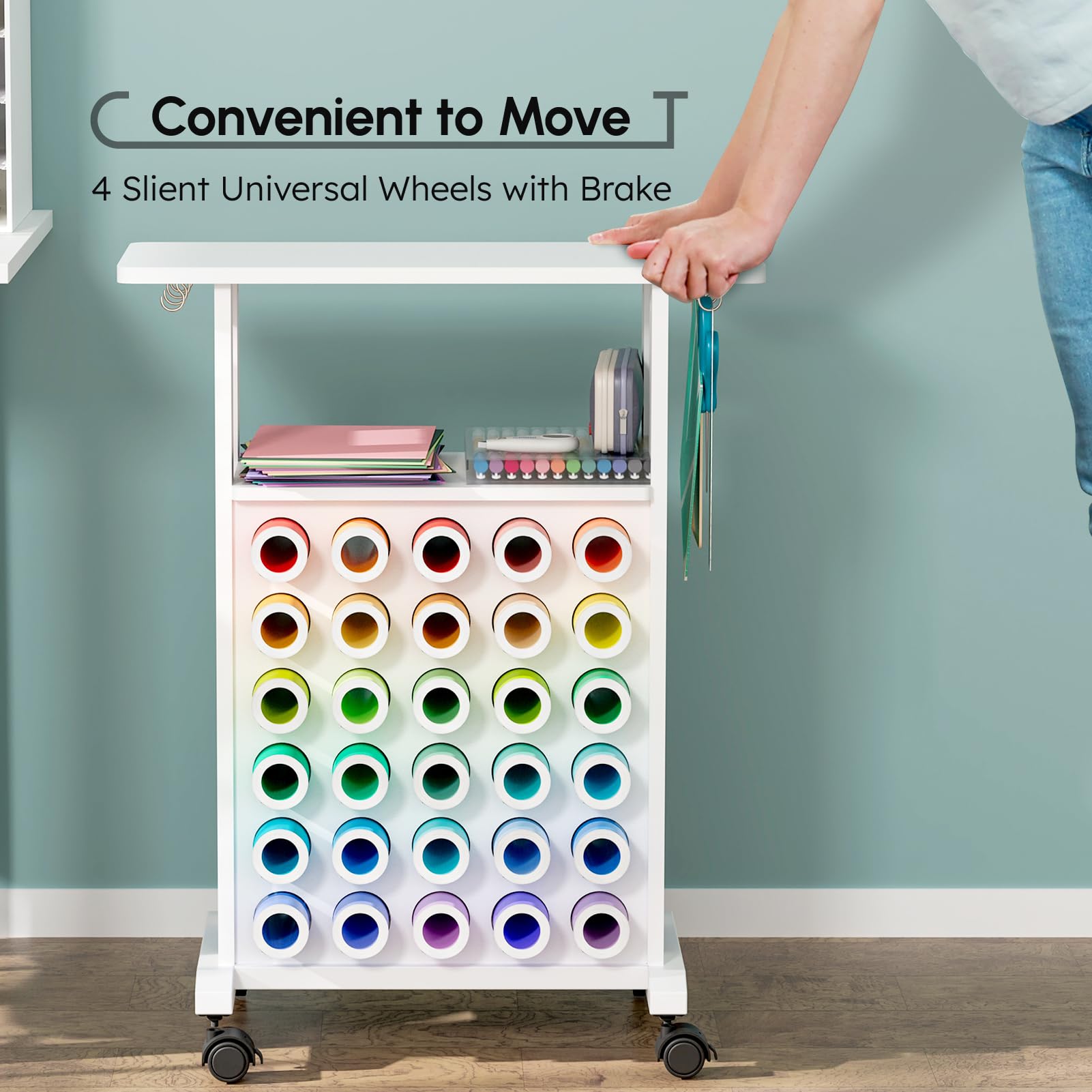30-Slot Rolling Craft Storage Cart for Cricut Machines | Vinyl Roll Organizer & Craft Table Workstation | Compact Removable Design for Craft Room & Home Organization | Perfect for Scrapbooking, DIY Projects & Crafting Spaces