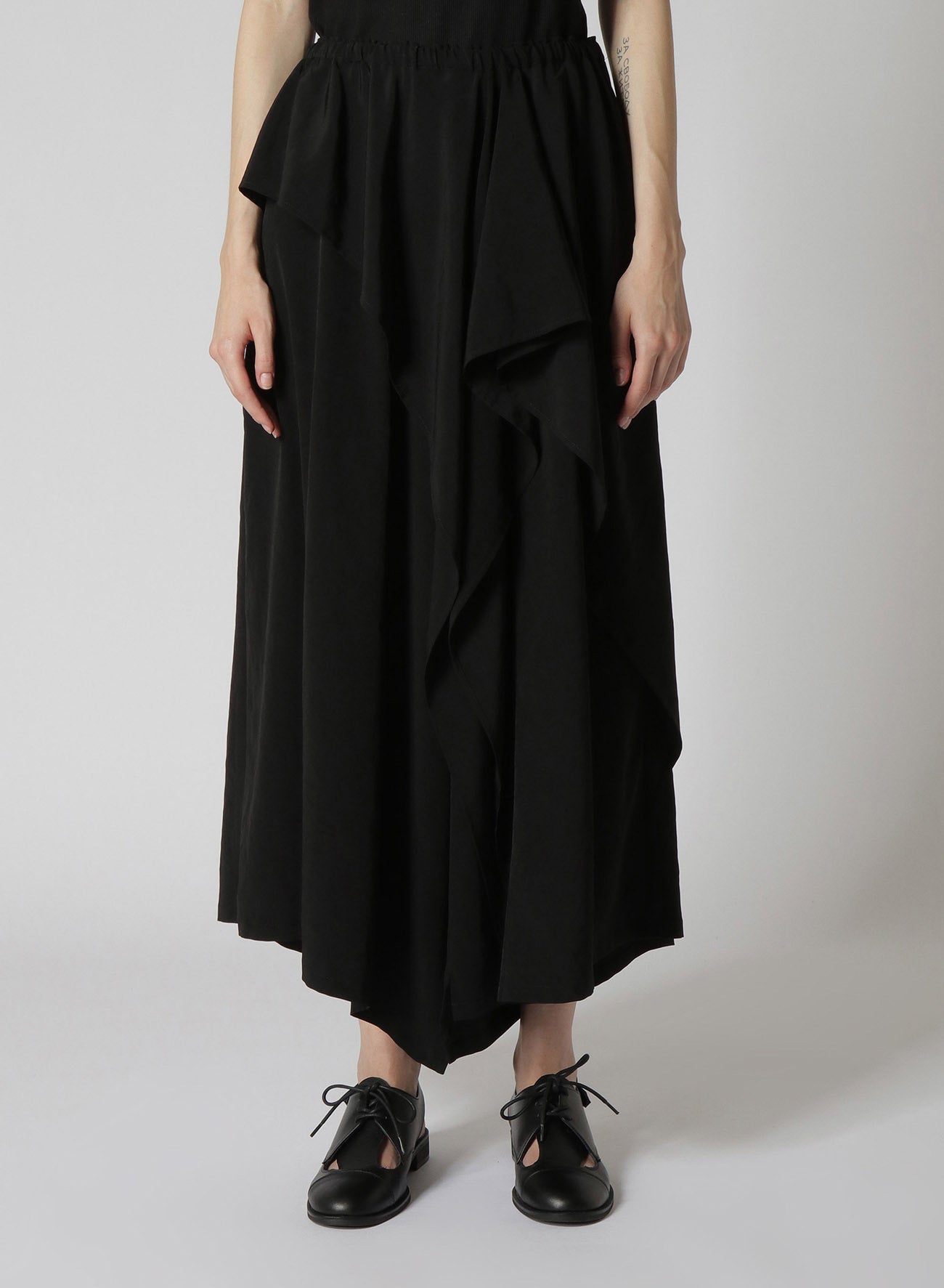 Elegant Crepe de Chine Ruffle Pants for Women - Flowy High Waist Wide Leg Trousers for Casual & Office Wear
