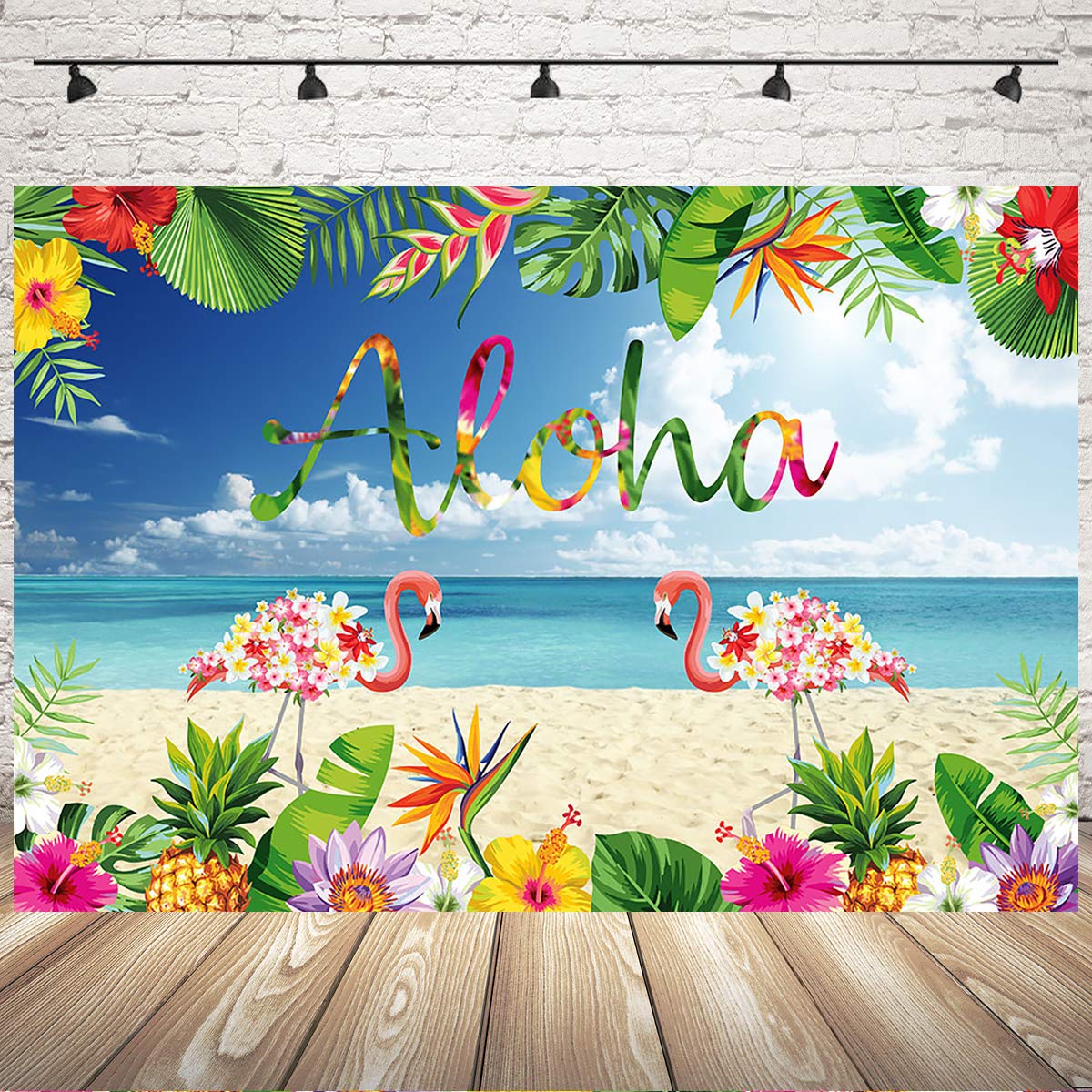 7x5ft Hawaiian Beach Flamingo Tropical Party Backdrop - Vinyl Photo Booth Background for Summer Birthday, Luau, Aloha Decorations & Let's Flamingle Events - Perfect for Beach Themed Parties, Baby Showers & Tropical Photography