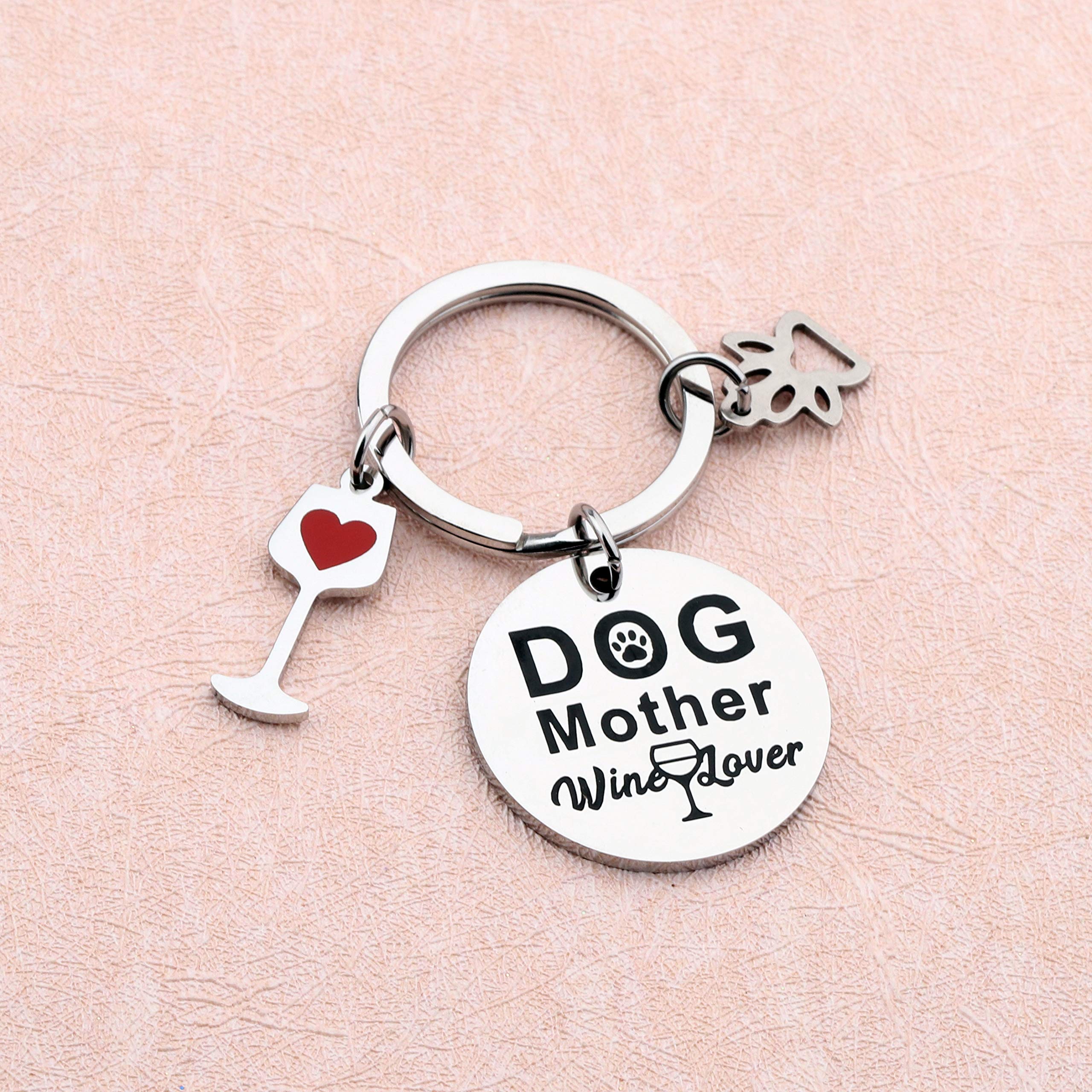 FUSTMW Dog Mom Keychain - Cute Dog Mother Gift for Wine Lovers, Rescue Dog Moms & Animal Lovers | Perfect Gift for Fur Mamas - Great for Birthdays, Christmas & Pet Appreciation Gifts