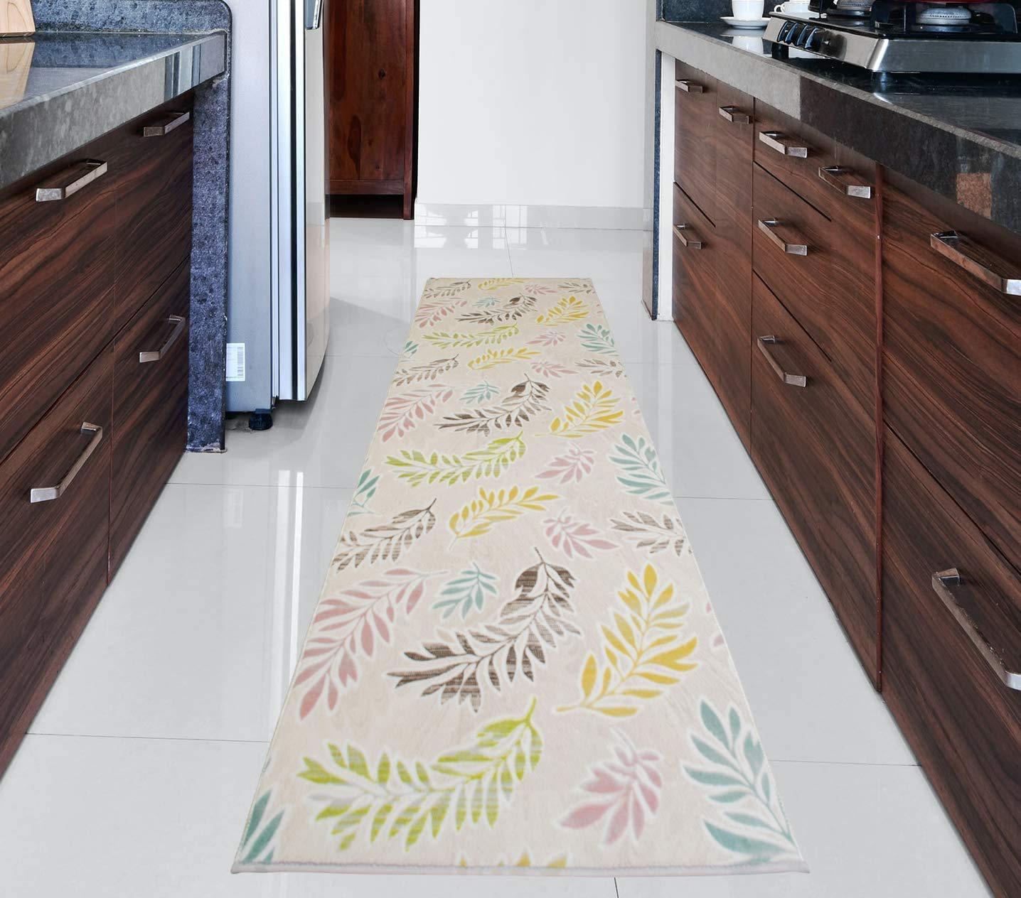Custom Size Runner Rug 31 Inch Wide - Olive Leaf Design Multi-Color Non-Slip Dot Backing - Cut to Size 20 ft x 31 in - Perfect for Hallways, Staircases & High Traffic Areas