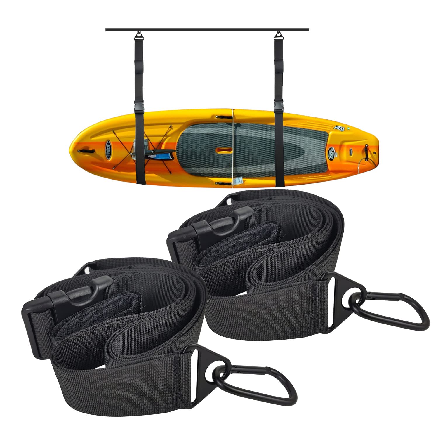 **Kayak Storage Strap - SUP Wall Mount Hanger & Surfboard Holder with Paddle Clips - Paddle Board Sling Rack for Garage, Indoor & Outdoor Use - Perfect for Kayaks, SUPs, and Surfboards**