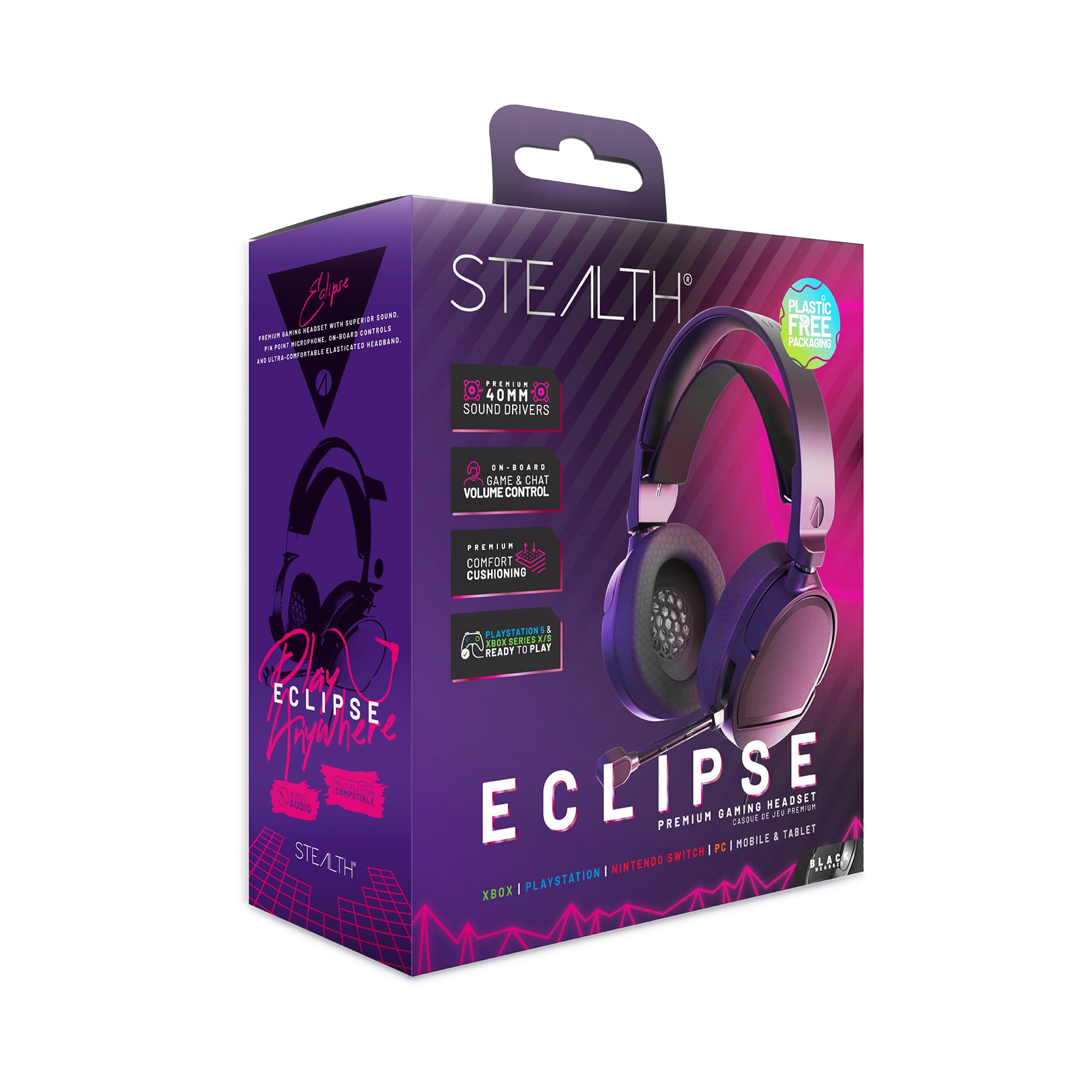 Eclipse Gaming Headset - Black Wired Over-Ear Headphones with Noise Cancelling Mic for PC, PS4, Xbox - Comfortable for Long Gaming Sessions & Online Classes