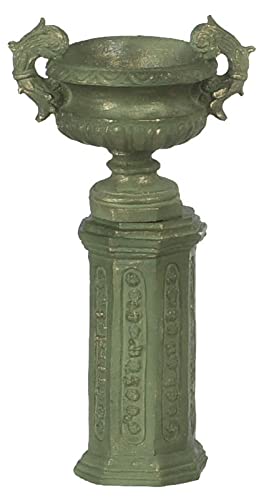 Green Ancient Urn on Base - Miniature Dollhouse Decor - Perfect for Fairy Gardens, Terrariums & DIY Miniature Scenes