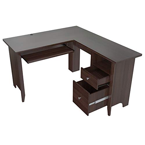 L-Shaped Computer Desk with Keyboard Tray, Espresso Finish - Home Office Workstation for Gaming, Writing & Study - Perfect for Small Spaces & Corner Setups