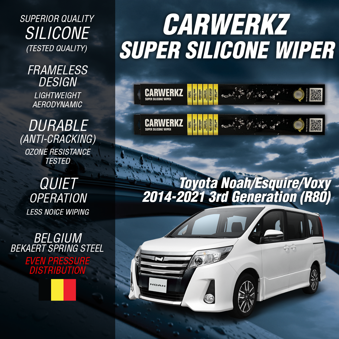Premium Silicone Windshield Wipers for Toyota Noah/Esquire/Voxy 2014-2021 3rd Gen (R80) - Durable All-Weather Wiper Blades for Rain, Snow & Extreme Conditions
