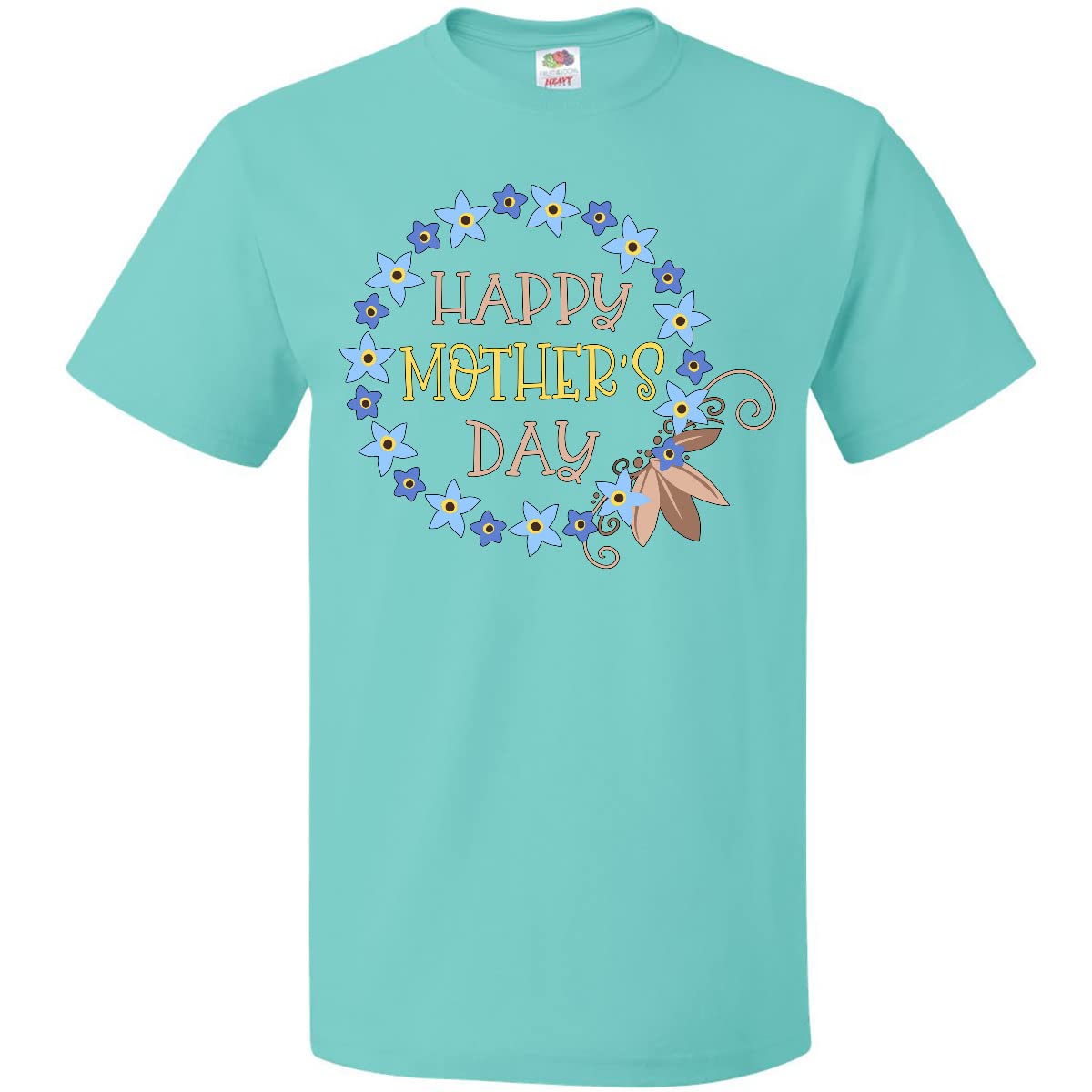 Inktastic Happy Mother's Day Blue Forget-Me-Not Flower Wreath Women's T-Shirt - Comfortable Casual Tee for Mom, Gift for Mother's Day, Birthday or Everyday Wear