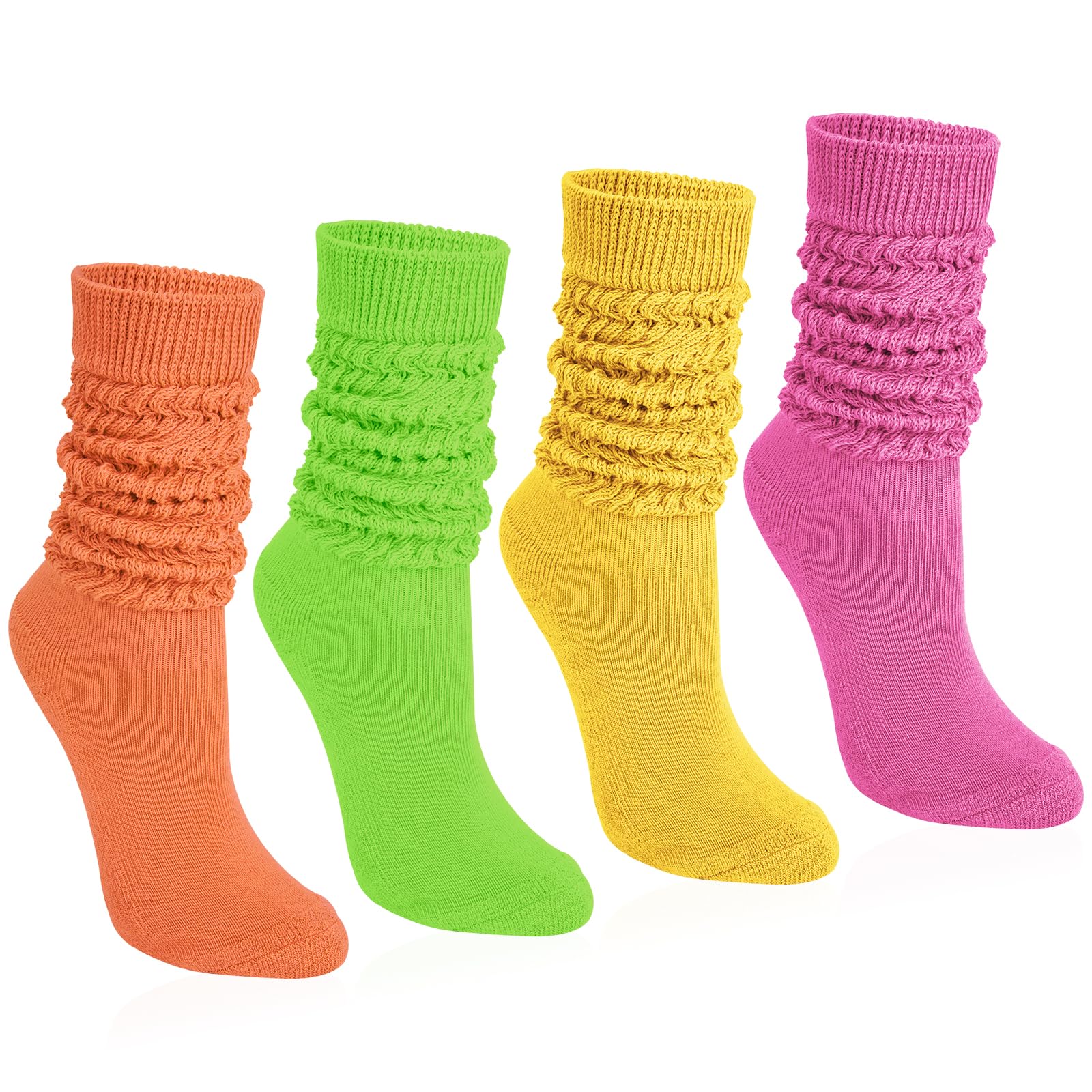 Justay 4 Pairs Women's Slouch Socks - Soft Knee High Scrunch Slouchy Knit Tube Socks Extra Long for Women | Casual Wear, Boot Socks, Winter Warmth, Outfit Accessories