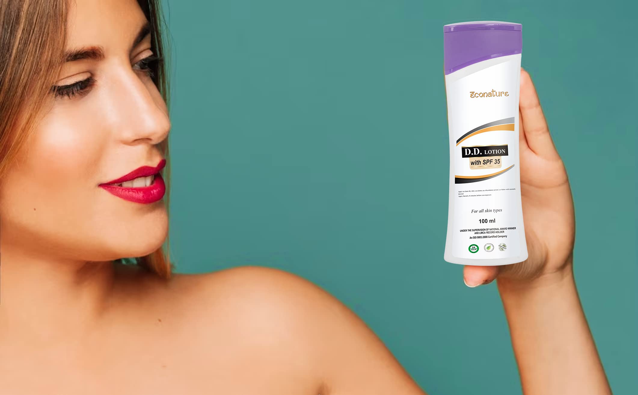 Econature Ayurvedic Body Lotion - 24 Hour Moisturizing for Dry & Normal Skin | Non-Greasy Formula with Vitamin E | 100% Natural for Smooth, Glowing Skin (100ml) | Perfect for Daily Hydration & Post-Shower Care