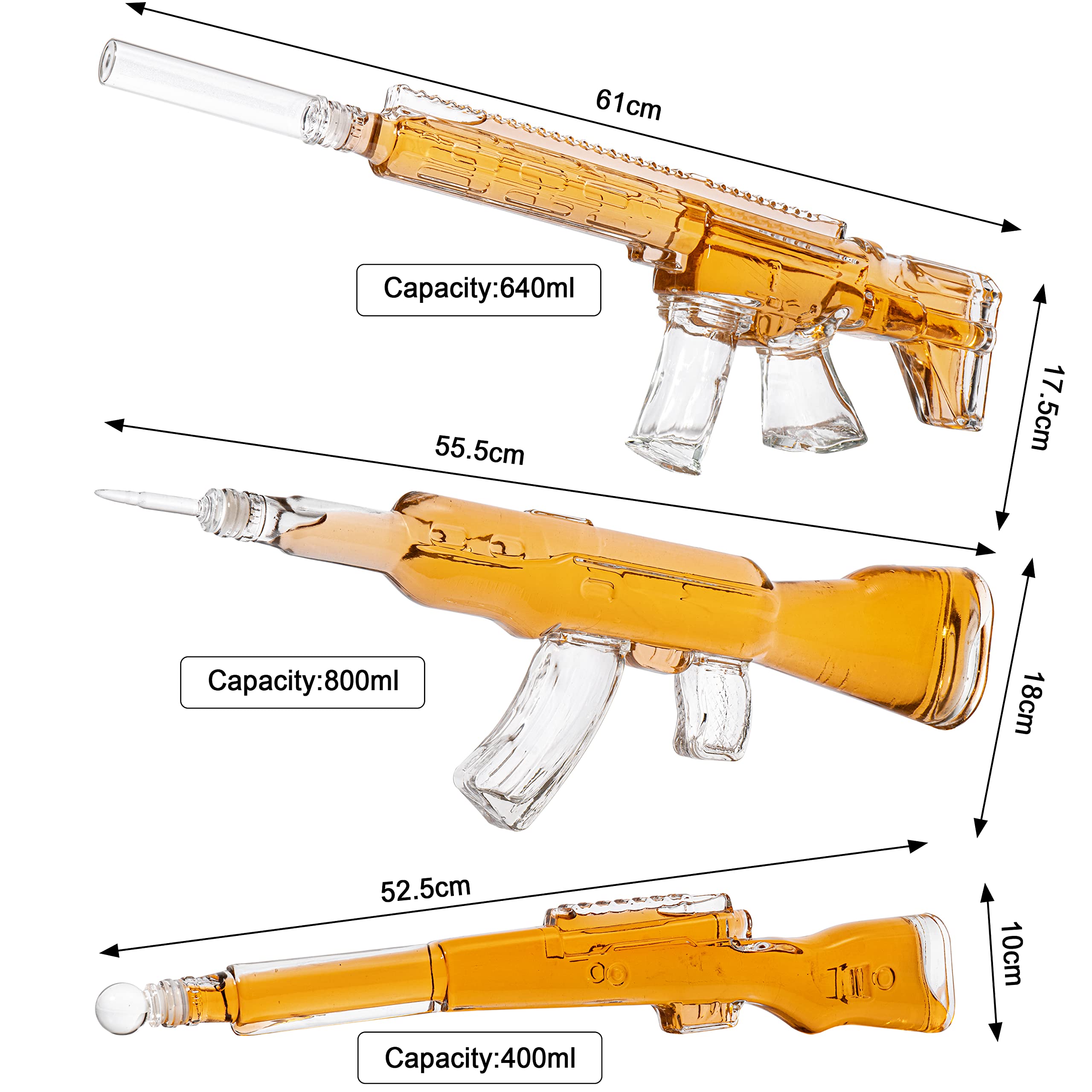 Premium 3-Piece Whiskey Decanter Set with Rifle Design - 1000ml Glass Gun Decanters for Bourbon, Scotch & Whiskey | Unique Veteran Gifts, Military Present, Gun Enthusiast Gift Idea for Dad | Perfect for Home Bar, Man Cave & Whiskey Tasting Parties (TikTok Viral Gift)