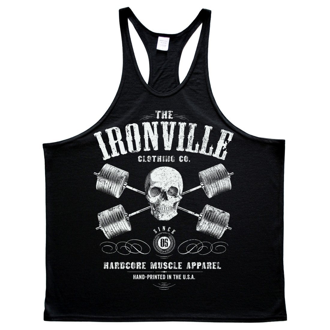 Ironville Heavy Iron Outlaw Skull Barbells Powerlifting Stringer Tank Top for Men - Gym Workout, Bodybuilding & Strength Training