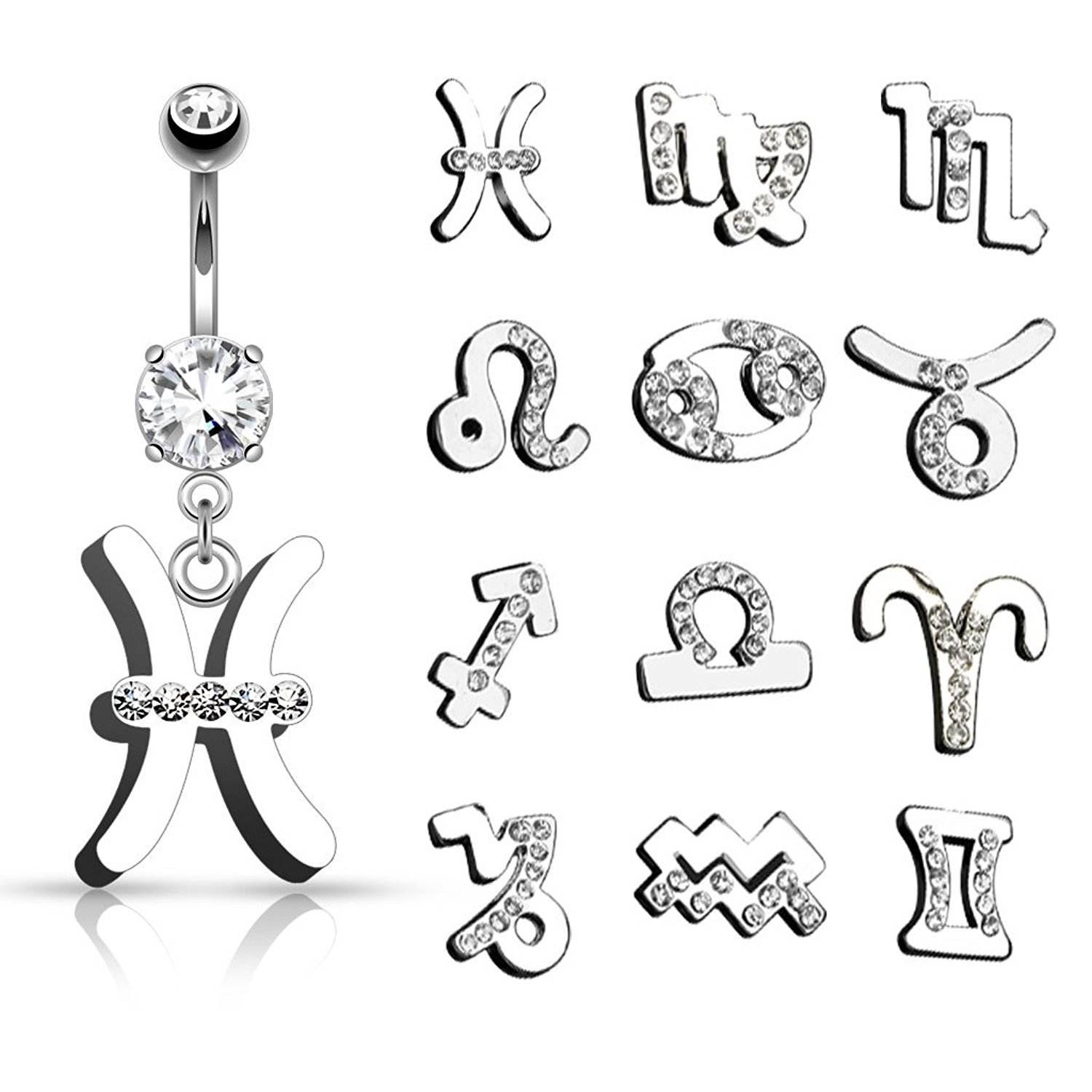 Stylish Zodiac Symbol Navel Ring with Clear Gems - Perfect for Belly Button Piercing Jewelry, Body Jewelry & Everyday Wear | Ideal for Parties, Beach Outfits & Boho Fashion