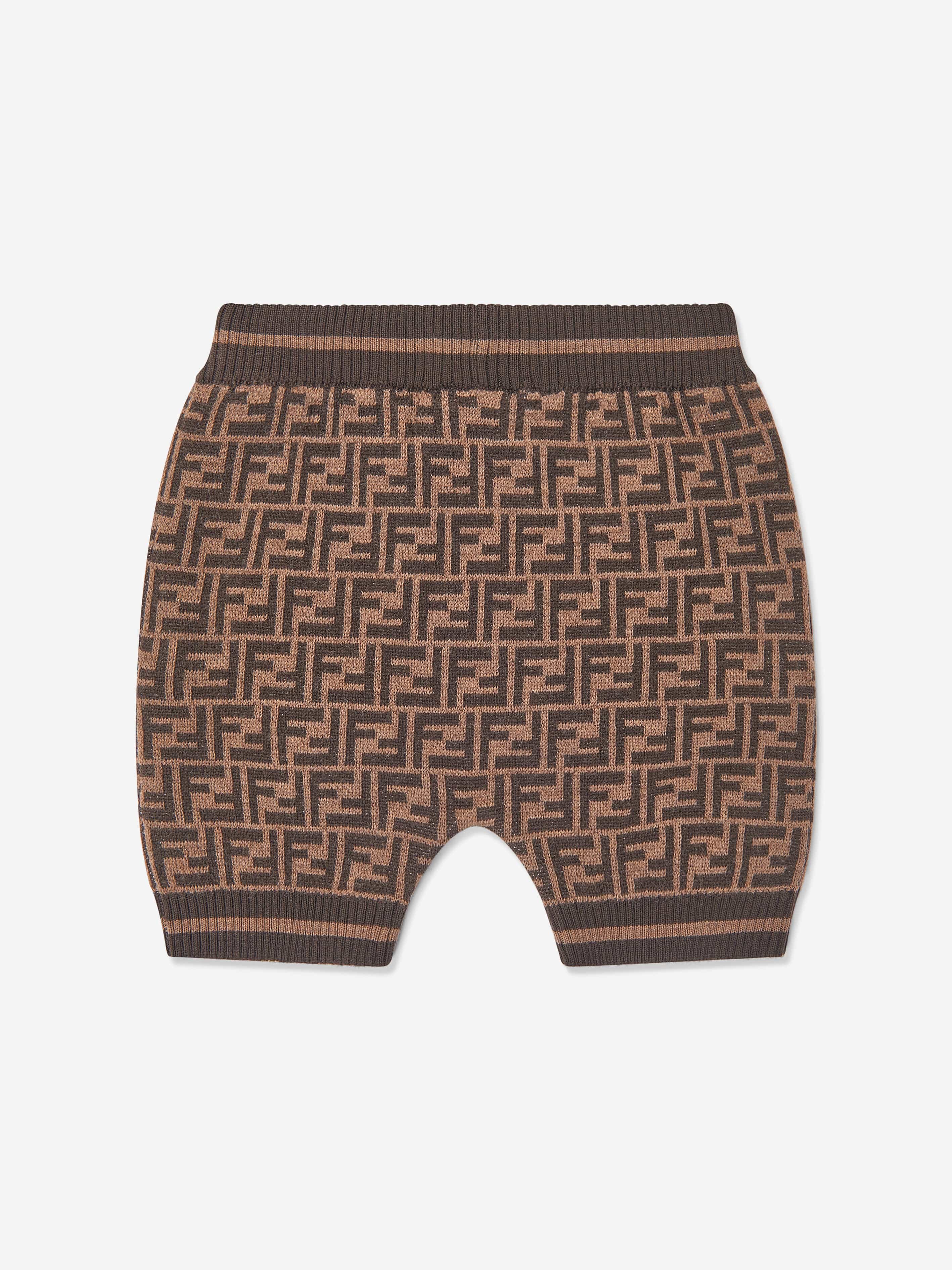 Baby Wool Knit FF Logo Brown Shorts - Soft & Comfortable Toddler Bottoms for Playtime & Casual Outings