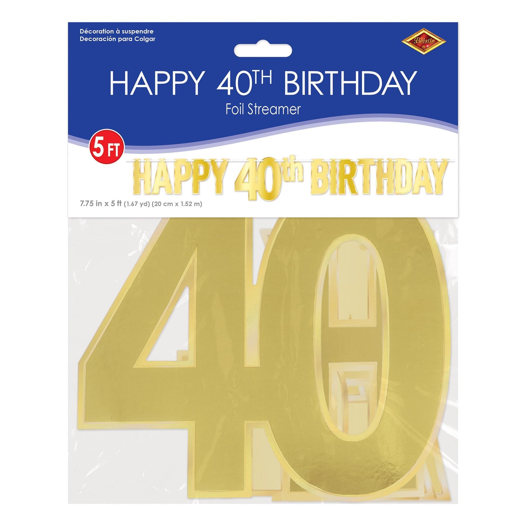 Beistle 12-Pack Foil Happy 40th Birthday Party Streamers - Perfect for Birthday Decorations, Anniversary Celebrations & Milestone Parties