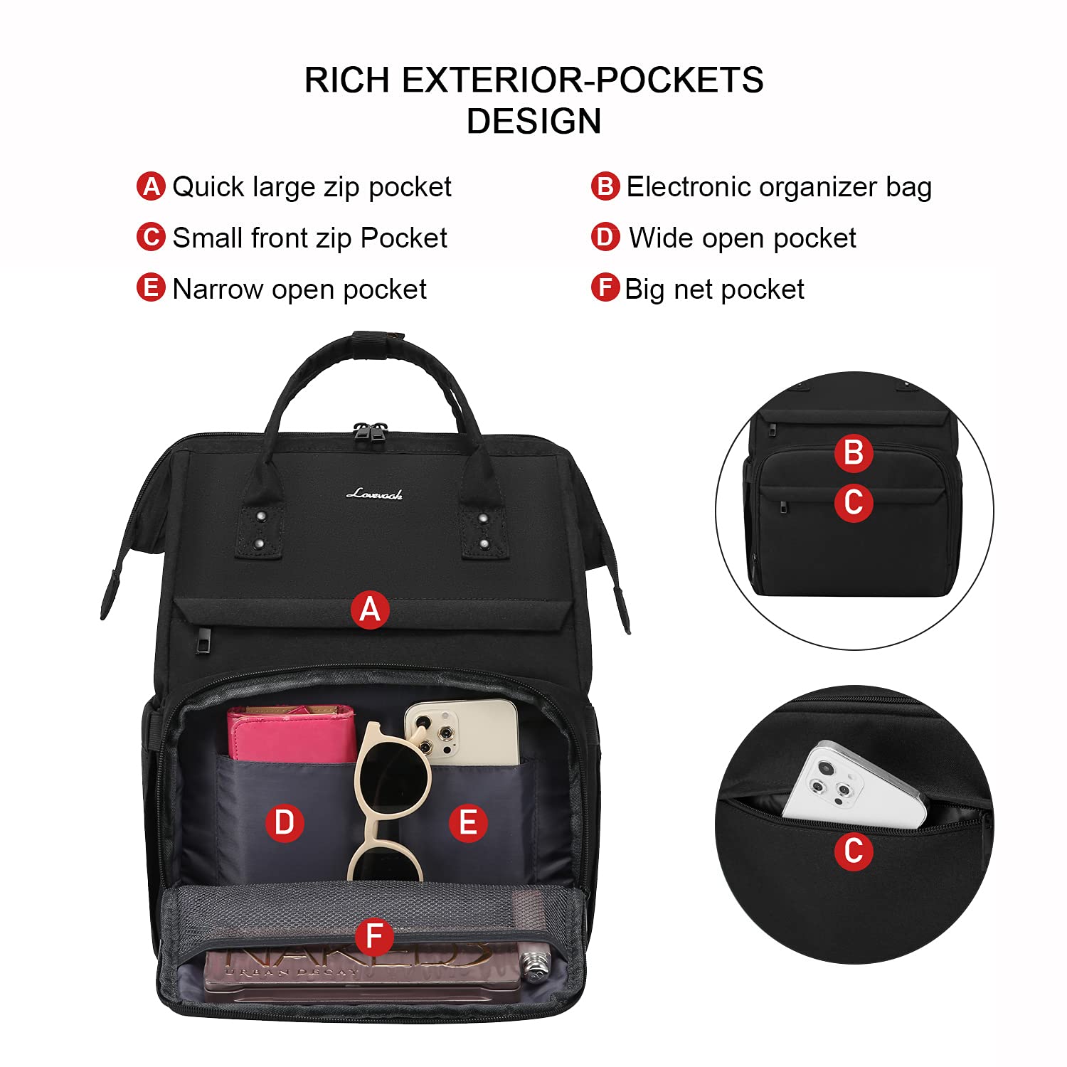 LOVEVOOK Waterproof Laptop Backpack 15.6-17 Inch for Women - College, Travel & Work