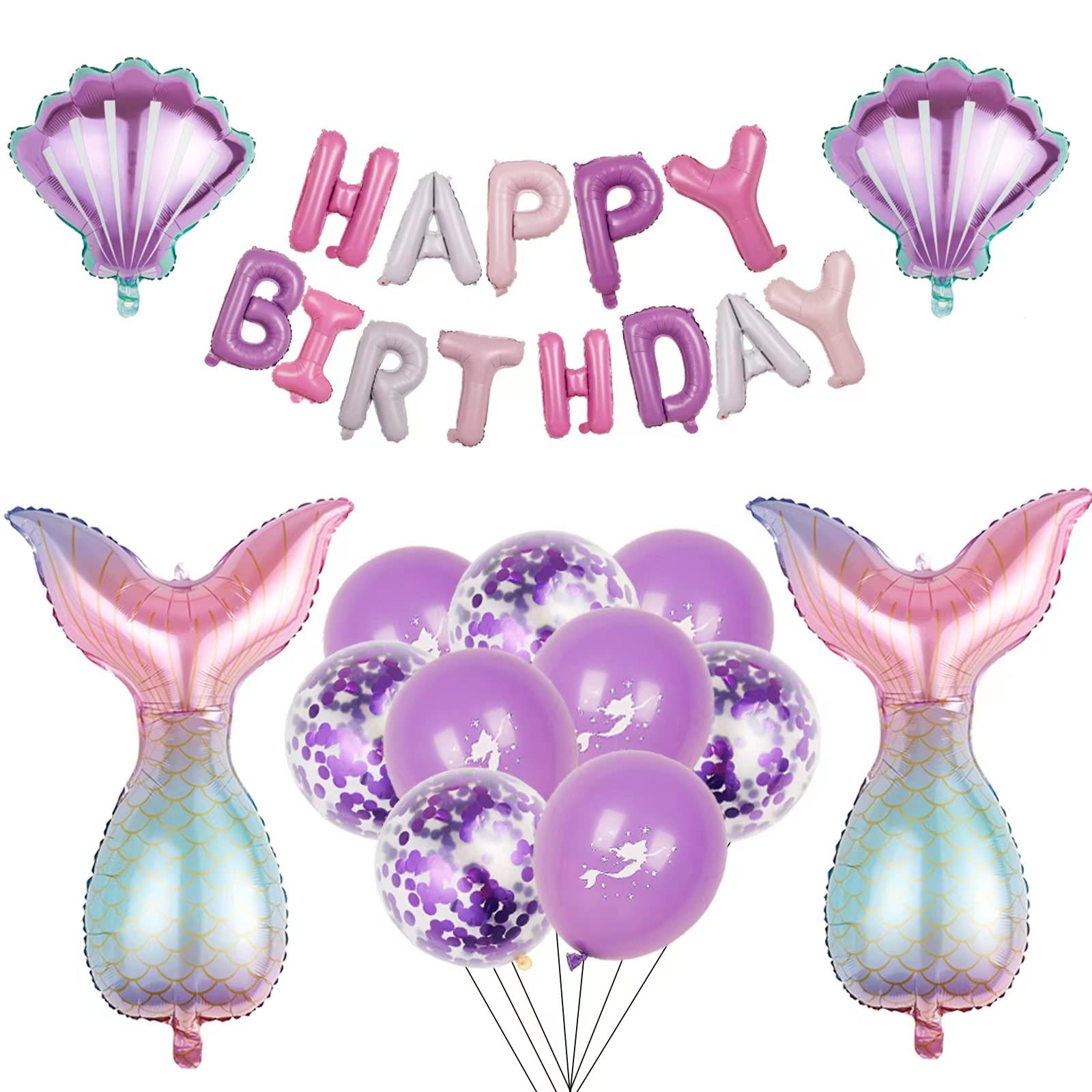 Mermaid Birthday Party Decorations Set - 28pcs Purple Mermaid Balloons & Happy Birthday Banners for Girls, Reusable Foil Balloons for Wedding, Baby Shower & Birthday Parties - Perfect for Underwater Theme Decor