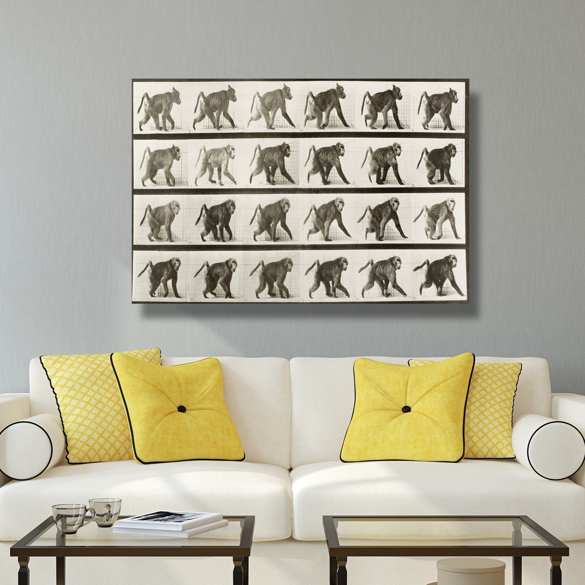 Oliver Gal Artist Co. 'Baboon in Motion' Animal Wall Art Canvas Print - 30x20 Inches Bronze & White Modern Home Decor | Perfect for Living Room, Bedroom or Office Wall Art