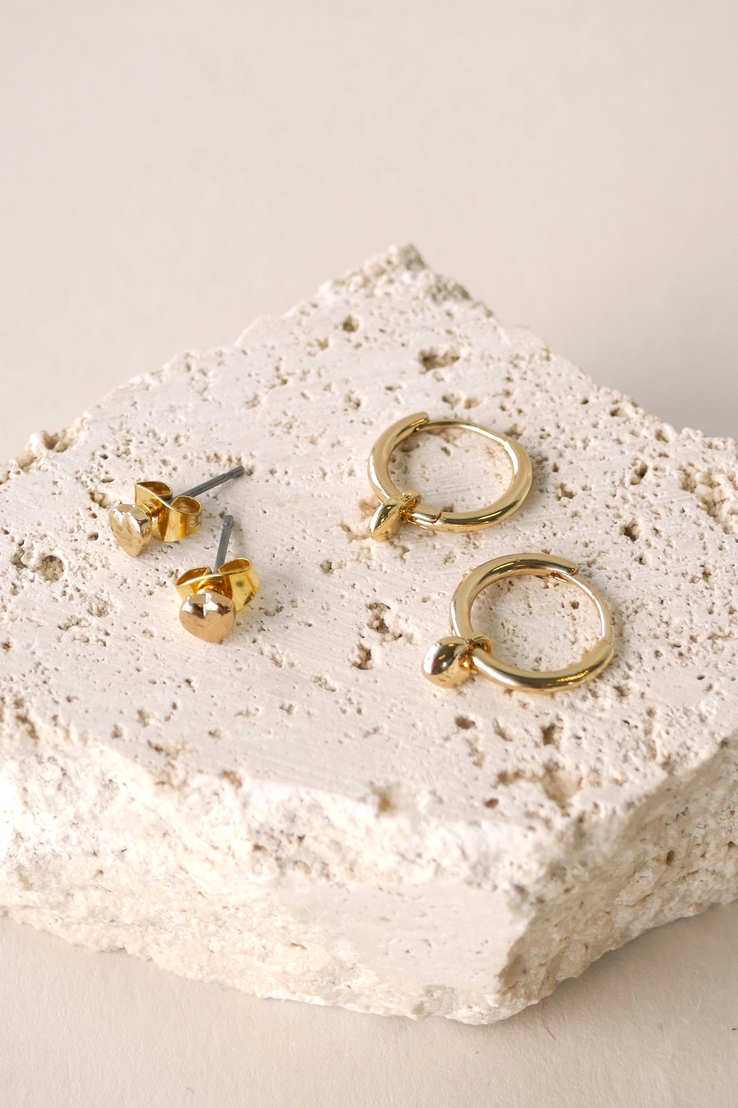 Gold Heart Sleeper Stud Earrings for Women - Dainty & Hypoallergenic - Perfect for Everyday Wear, Gifts & Special Occasions
