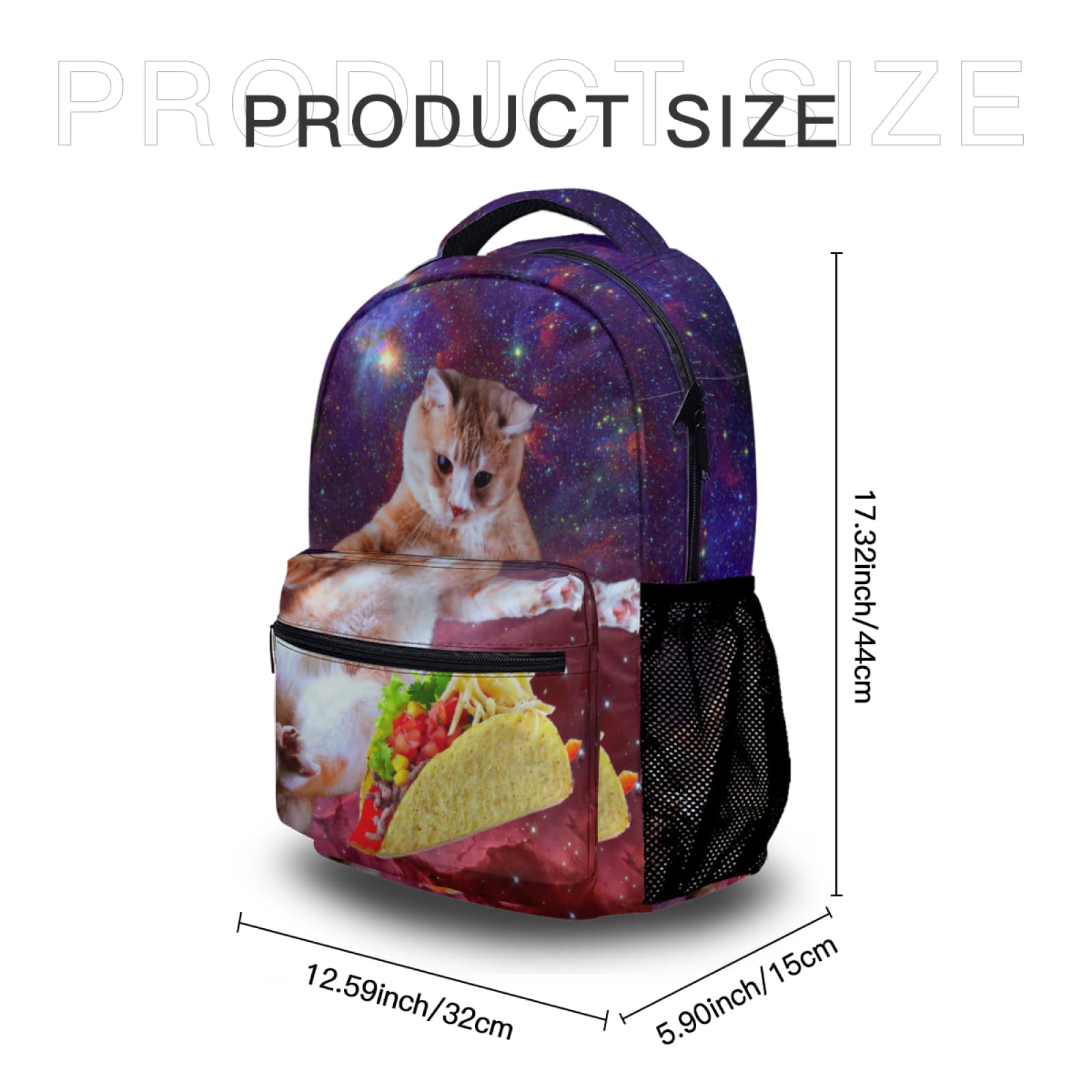Space Taco Cat Laptop Backpack - Cute Galaxy Print College Bookbag with Purple Nebula Design for Students, Travel & Work | Durable 15.6 Inch Notebook Daypack for School, Office & Commuting