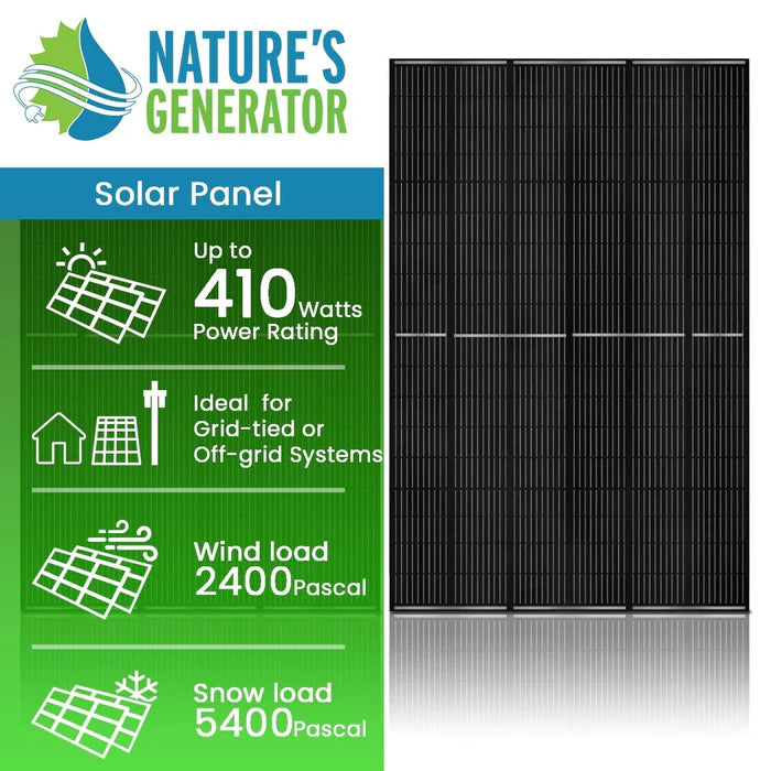 Natures Generator 2 x 410 Watt Monocrystalline Solar Panels - High Efficiency Portable Solar Power for RV, Camping & Off-Grid Living