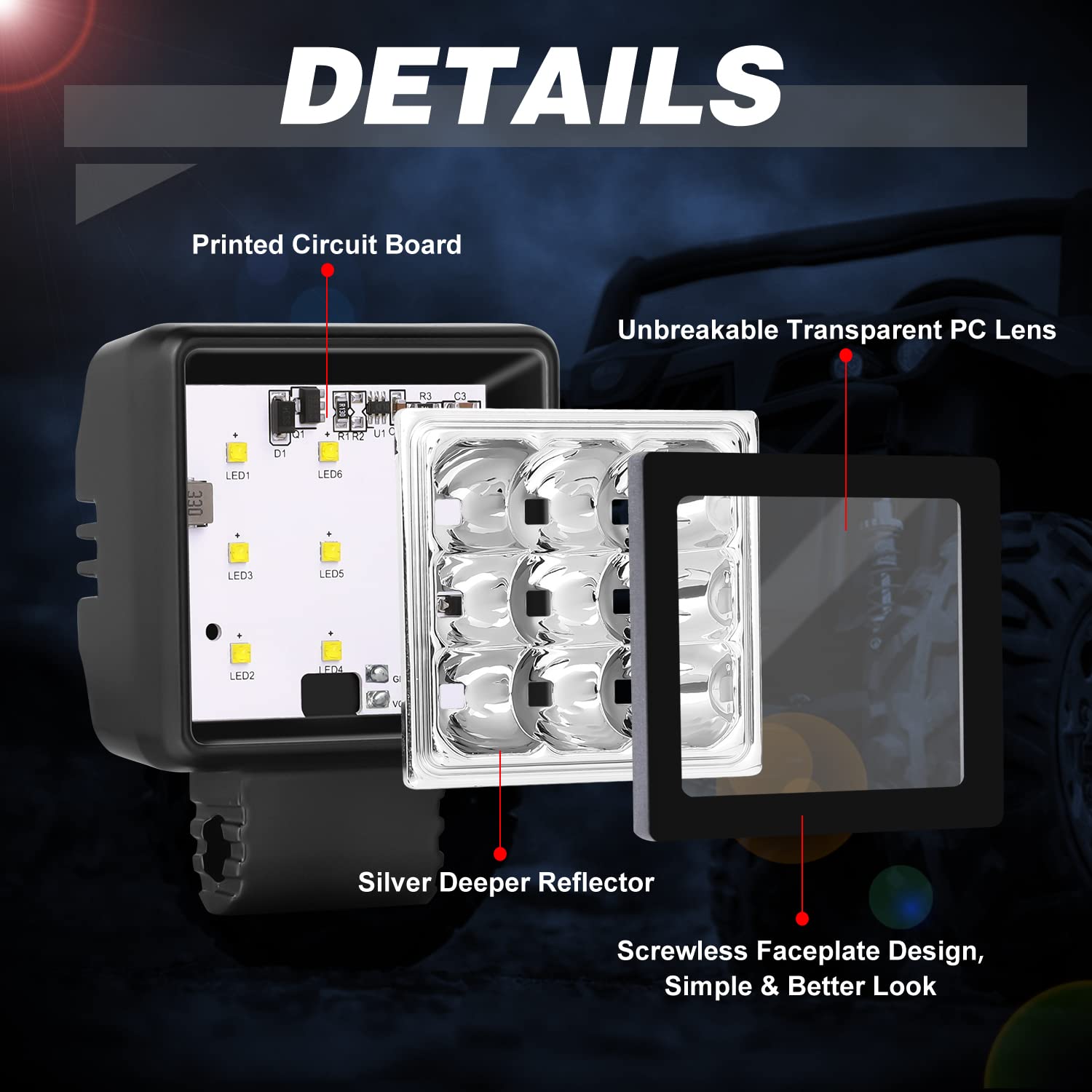 2 Inch LED Pod Lights 2PCS 54W - Waterproof Motorcycle Fog Lights & Spot Work Light Bar for Offroad Vehicles (Jeep, F150, Silverado, UTV, ATV, Dirtbike, Boats) - Perfect for Night Driving, Camping & Trail Adventures