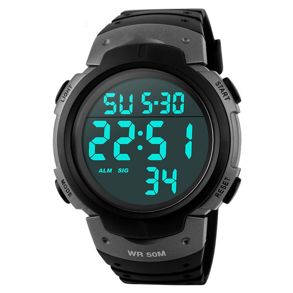 Readeel Digital Sports Watch for Men - LED Display, Water Resistant, Multifunction Outdoor Watch with Stopwatch, Alarm & Backlight - Perfect for Running, Hiking, Gym Workouts & Daily Wear (Gray)
