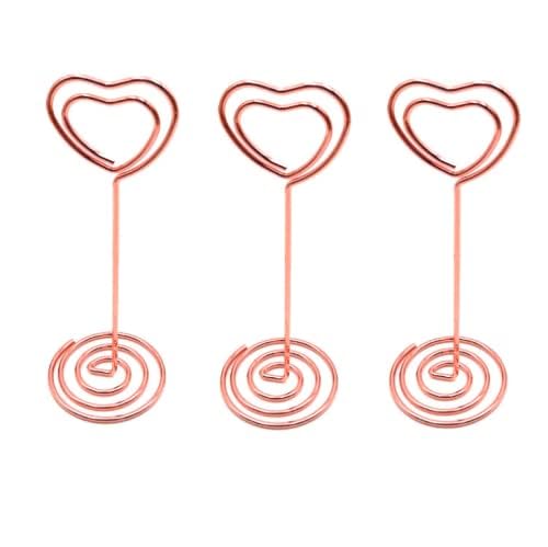 10 Pack Heart Shaped Table Number Card Holders - Rose Gold Photo Stands for Wedding, Birthday, Christmas Party Decorations - Perfect for Place Cards, Menu Clips, Office Desk Memo Notes & Holiday Decor