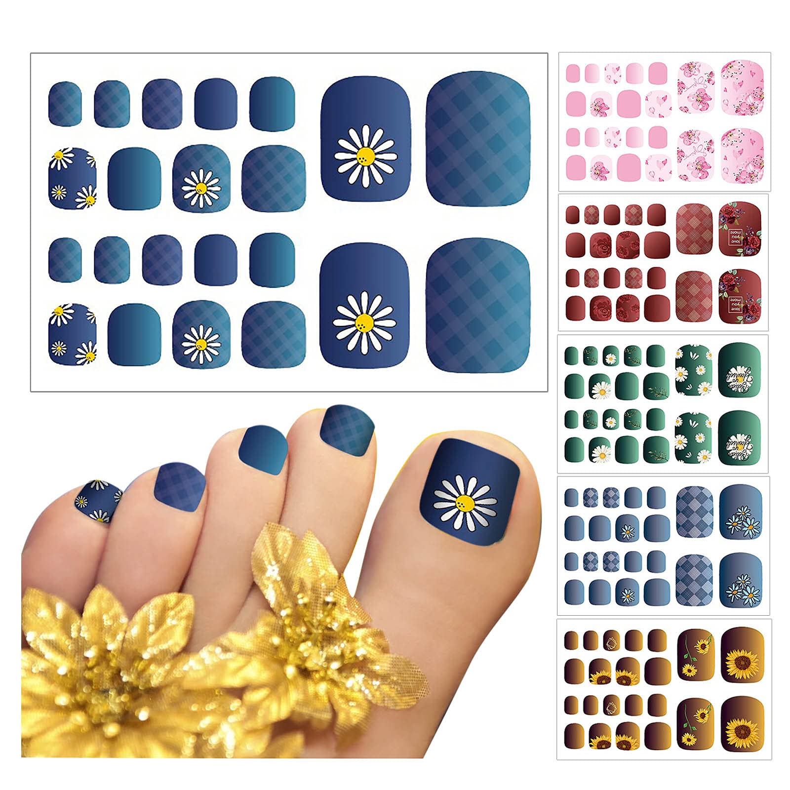 Self-Adhesive Toe Nail Art Stickers for Women - Manicure Nail Wraps with Polish Tips, DIY Nail Foil Kit for Home Pedicures & Salon Nail Designs (Style A)