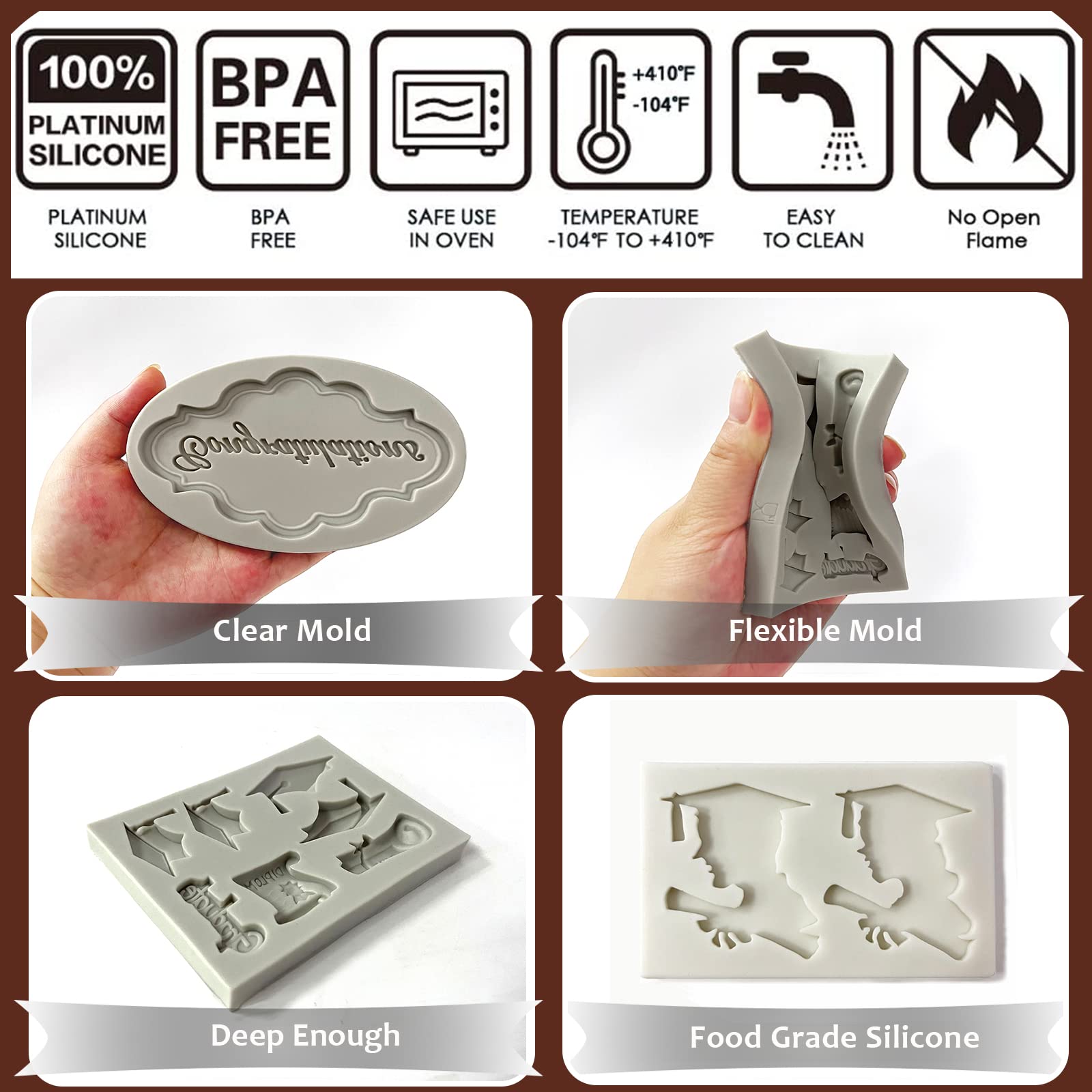 3-Piece Graduation Candy Mold Set - Grad Cap, Diploma & Doctoral Cap Chocolate Molds for Cake Decorating | Perfect for Graduation Parties, Cupcake Toppers & Candy Making (Congrats Grad Theme)