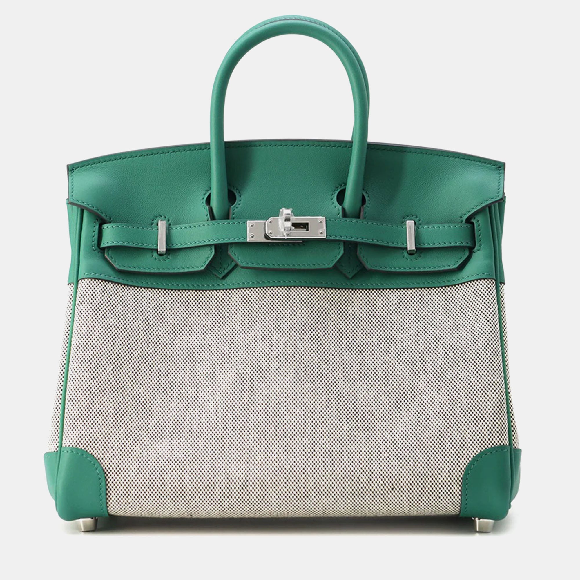 Hermès Birkin 25cm Ecru & Vert Vertigo Toile H Swift Leather Handbag - Luxury Tote for Women, Perfect for Work, Travel & Everyday Elegance
