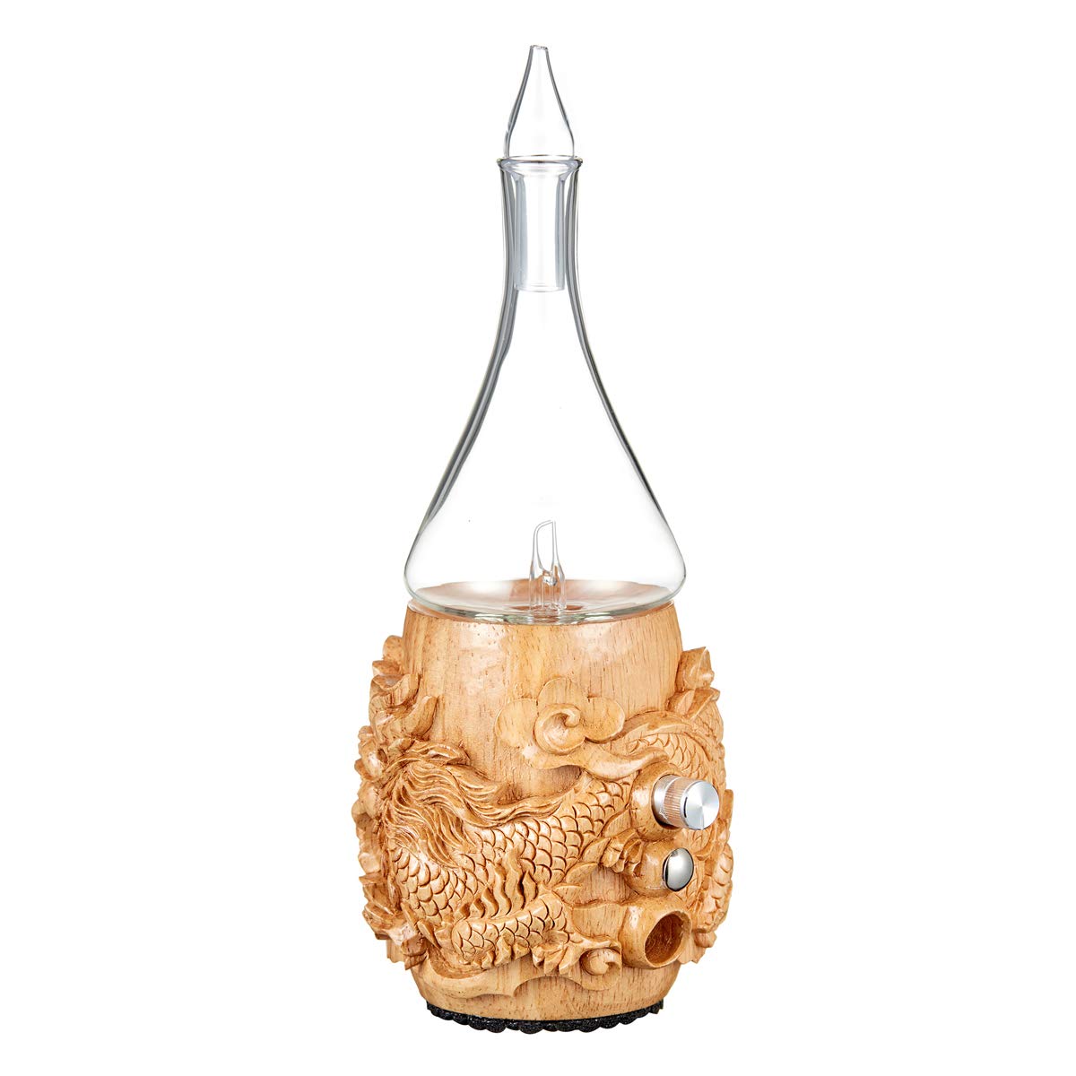 Organic Aromas Hand-Carved Bali Wood Raindrop 2.0 Ultrasonic Aromatherapy Diffuser - Natural Nebulizing Essential Oil Diffuser for Home, Yoga, Spa & Office Relaxation (Flying Dragon Design)