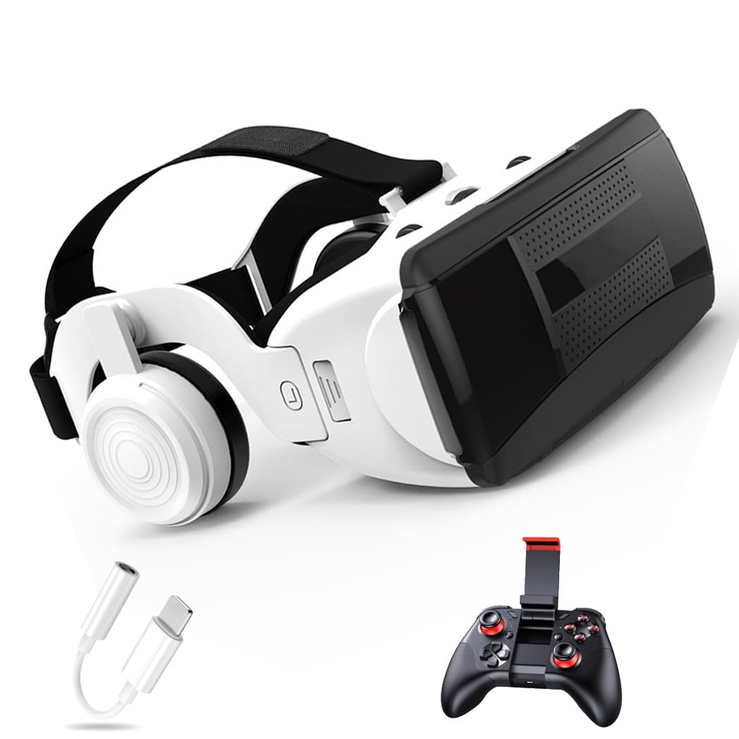 3D VR Headset with Bluetooth Controller - Compatible with iPhone 13 Pro Max/13 Pro/13/12/11, Samsung Galaxy S21, Huawei & Xiaomi Series - Immersive Virtual Reality Experience for Gaming, Movies & VR Content (Color: Black, Size: Universal)