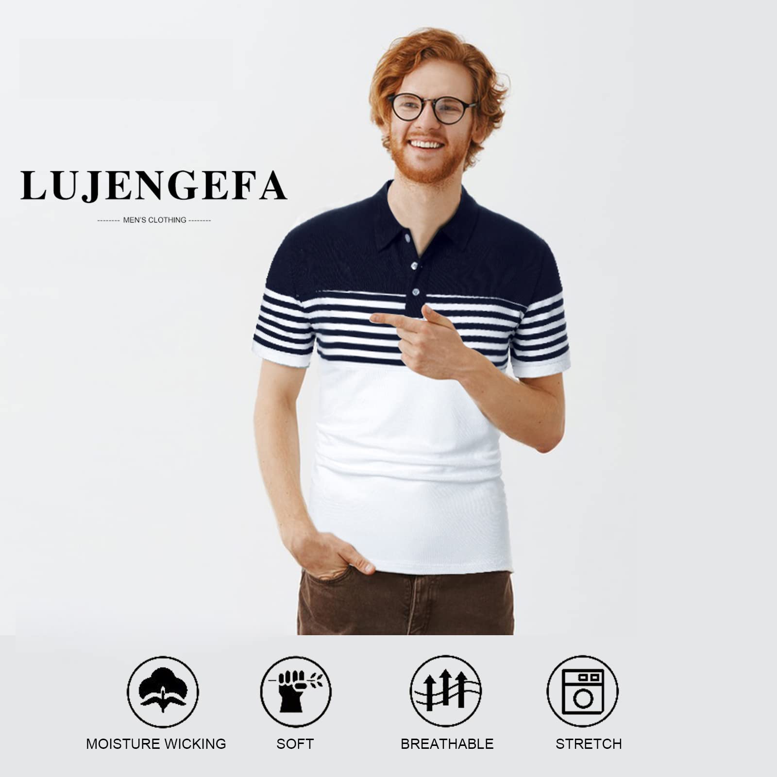 Men's Slim Fit Striped Polo Shirts - Long & Short Sleeve Casual Golf Shirts | Breathable Cotton Summer T-Shirts | Perfect for Golf, Office & Outdoor Activities