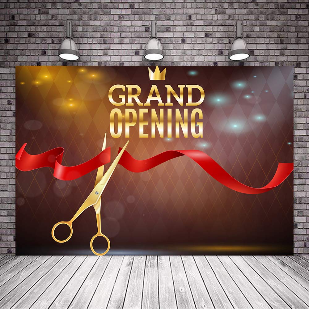 7x5ft Red Ribbon Gold Crown Backdrop - Grand Opening Ceremony Banner, Photo Booth Studio Props for Business Launch, Store Opening & Party Events (ZYVV0541) | Perfect for Retail Stores, Restaurants & Corporate Celebrations
