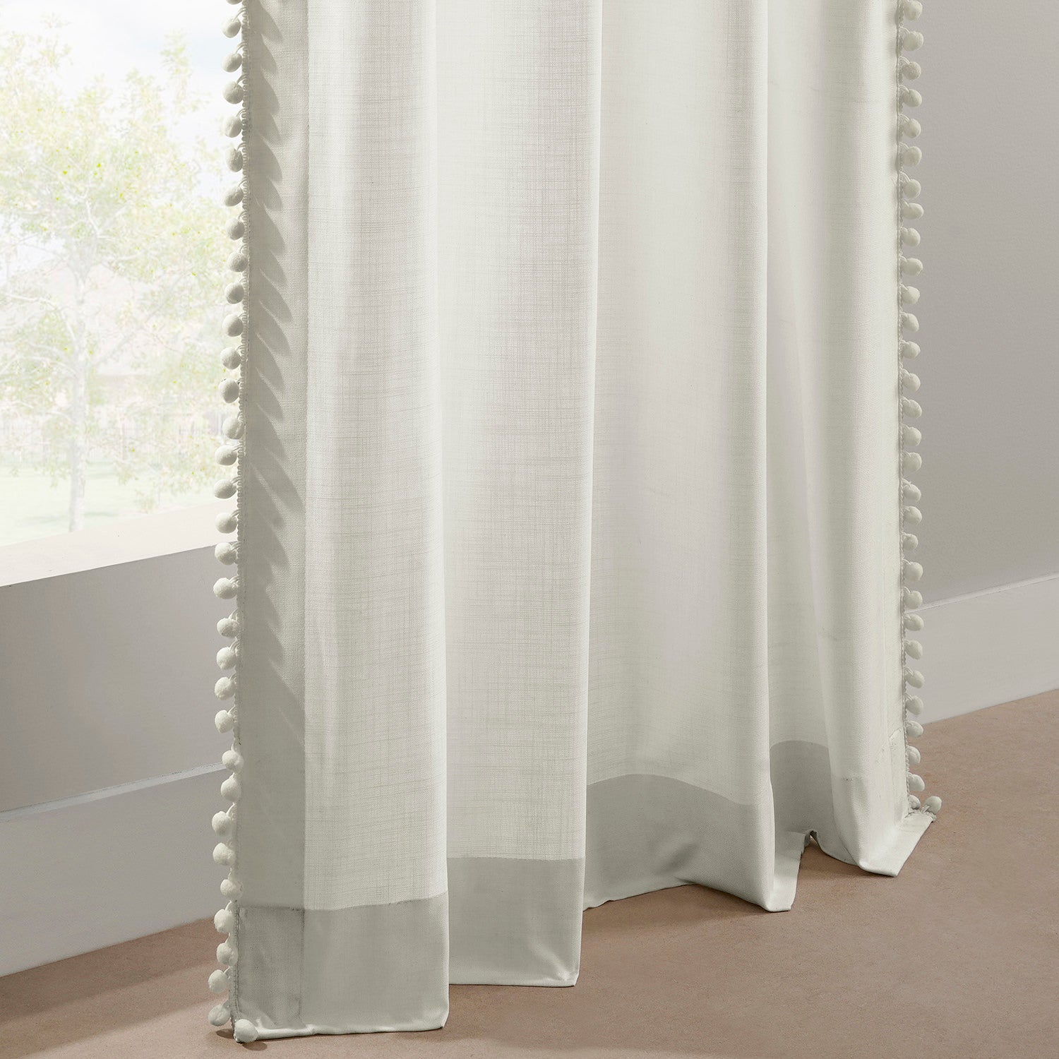 Channing White Bordered Modern Hampton Textured Cotton Light Filtering Curtains - Elegant Window Treatment for Living Room, Bedroom & Office