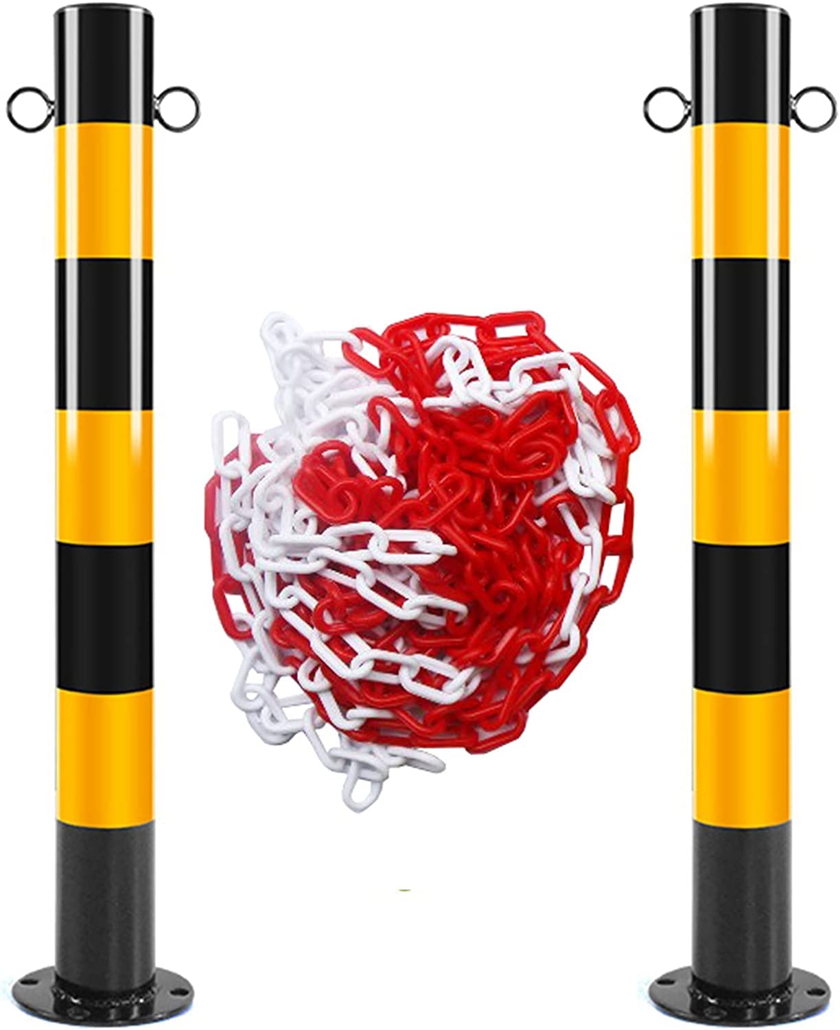 29.5 Inch Post and Chain Link Barriers - Heavy Duty Traffic Cones & Driveway Barrier Posts for Parking Lots, Construction Sites, Road Markers & Street Stanchions (750x76mm) - Ideal for Traffic Control, Event Crowd Management & Safety Barriers
