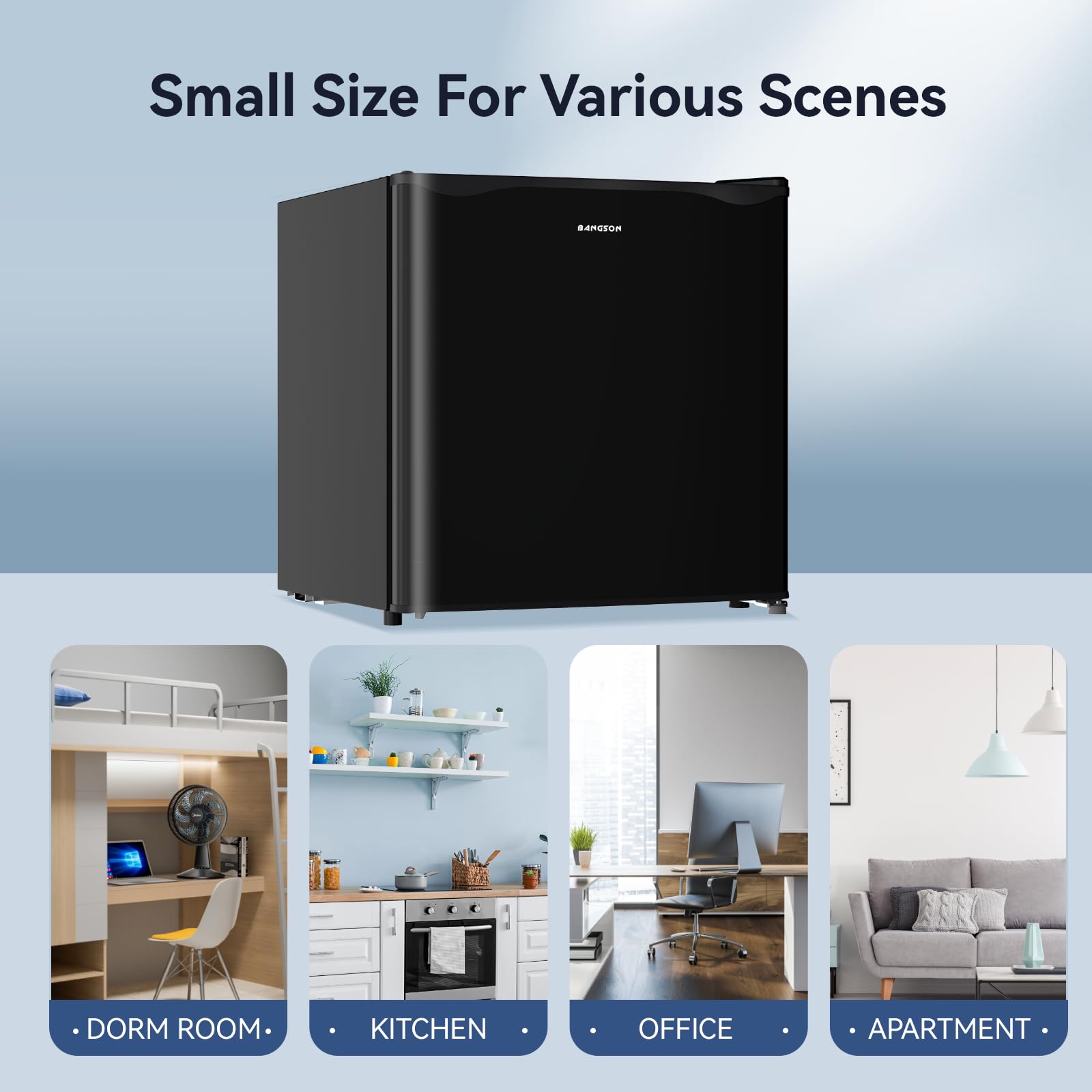 BANGSON 1.6 Cu.Ft Mini Fridge with Freezer - Energy Efficient, Ultra Quiet Compact Refrigerator for Office, Apartment, Dorm & Bedroom - Perfect for Storing Drinks, Snacks and Small Food Items