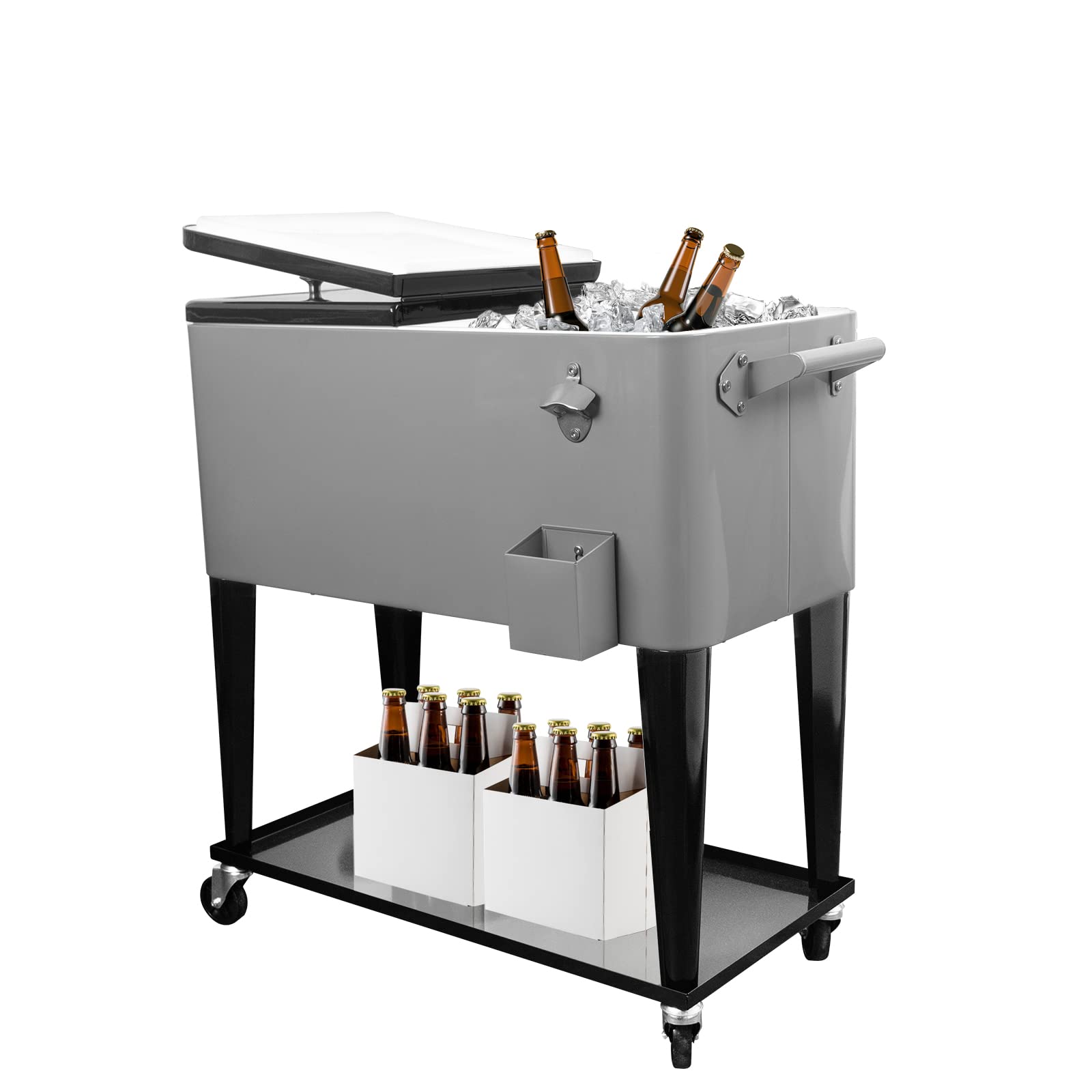 SHAREWIN 80QT Rolling Cooler Cart with Wheels - Large Capacity Outdoor Ice Chest for Backyard, Camping & Beach - Portable Beverage Cooler with Shelf & Bottle Opener for Pool Parties, Tailgating & Picnics