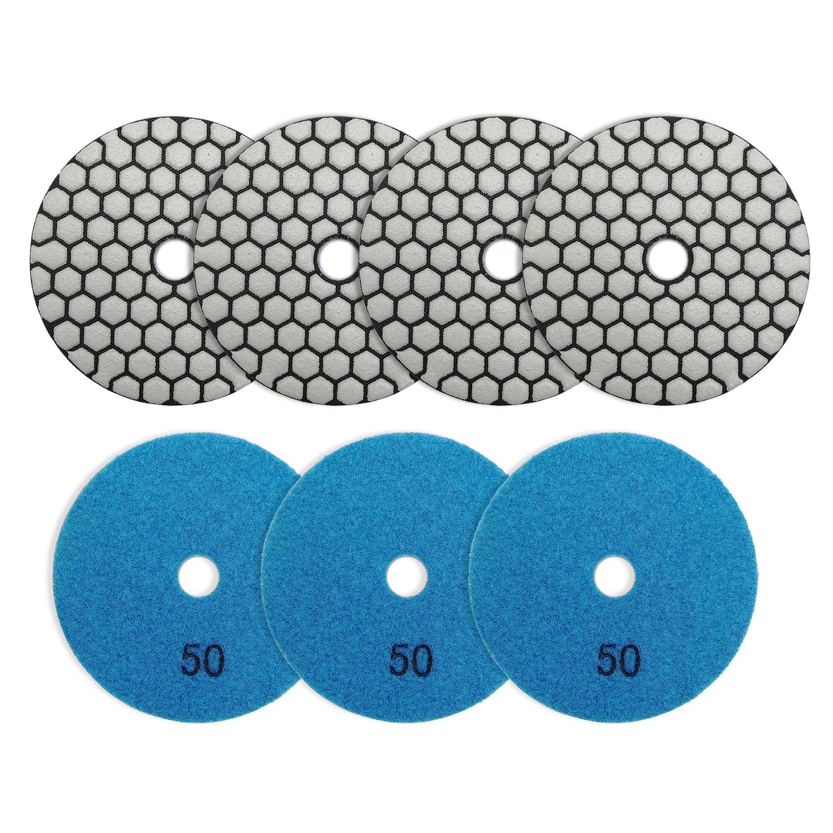 7pcs 4 Inch Diamond Polishing Pad Set #50 Grit for Granite, Marble, Quartz Countertops - Wet/Dry Sanding Disc Kit for Grinder & Polisher - Perfect for Stone Restoration, Floor Polishing & DIY Projects