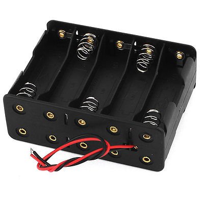 Davitu 10 x 1.5V AA Battery Holder Case - Black 2-Wire Cable with Dual Layers for Electrical Projects, DIY Electronics, and Science Experiments