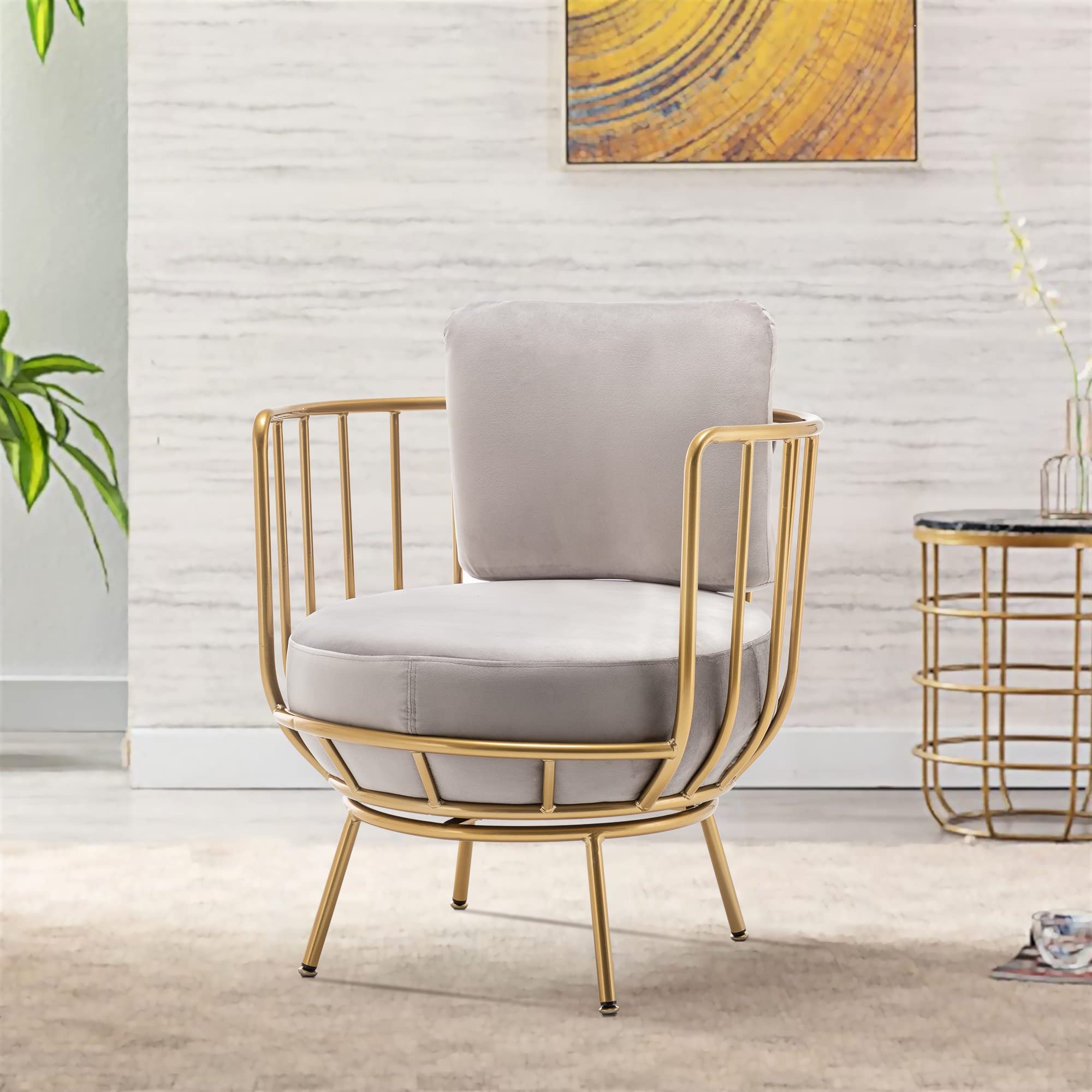 annjoe Modern Accent Swivel Barrel Chair with Round Arms & Sturdy Metal Legs - Perfect for Living Room, Bedroom, Office & Reading Nook
