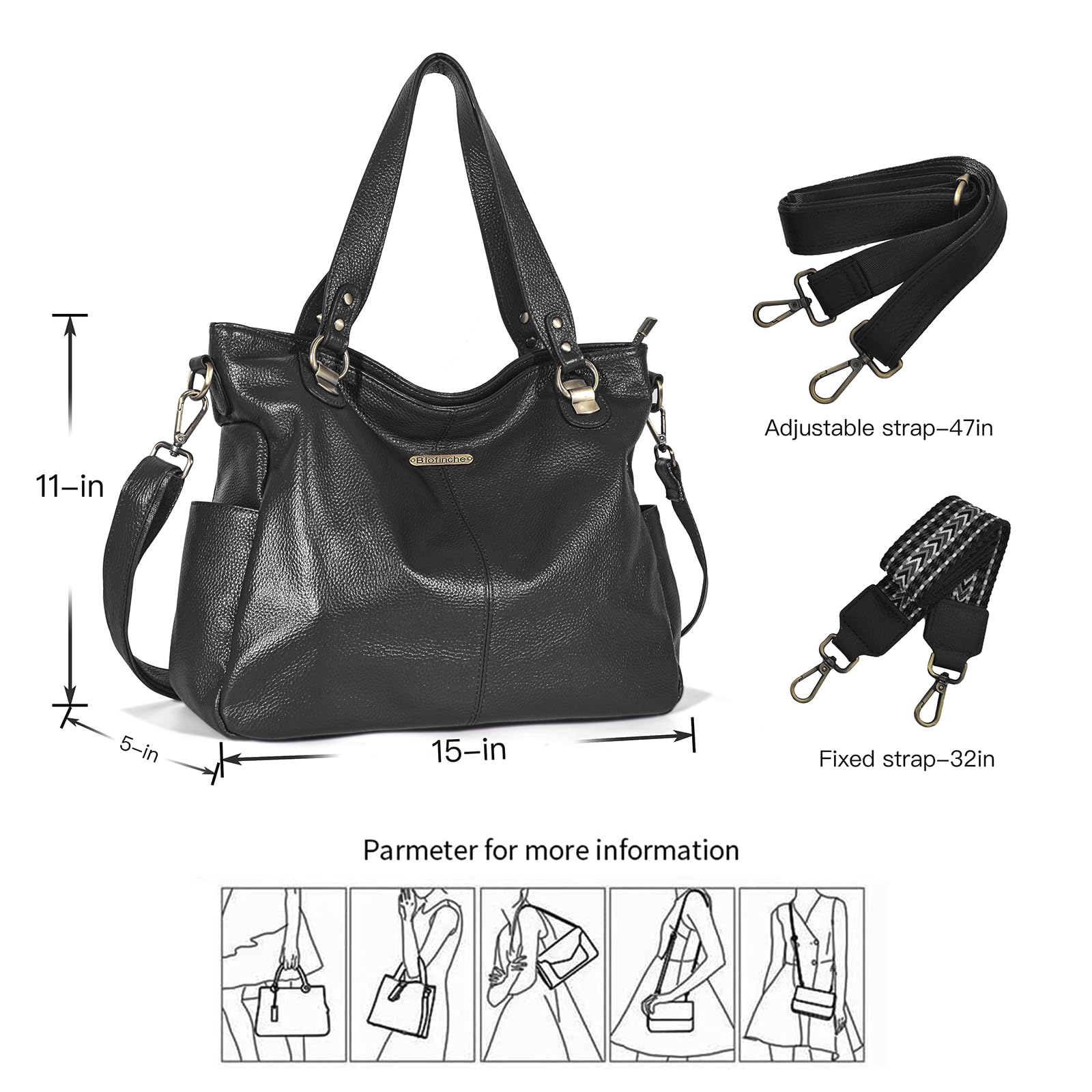 Blofinche Genuine Leather Hobo Bag for Women - Large Slouchy Tote Purse, Soft Real Leather Shoulder Handbag Satchel for Laptop, Work & Travel | Perfect for Office, Commuting & Everyday Use
