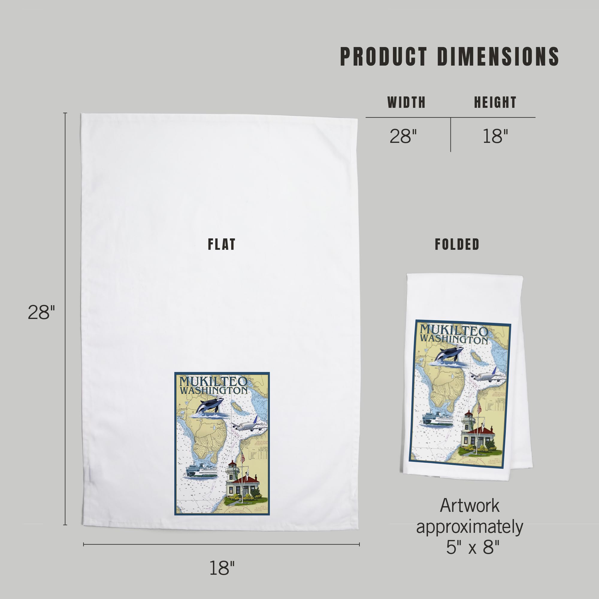 Lantern Press Mukilteo Washington Nautical Chart Tea Towel - 100% Cotton Decorative Hand Towel for Kitchen & Home Decor | Perfect for Coastal Themed Kitchens, Gifts & Beach House Decor