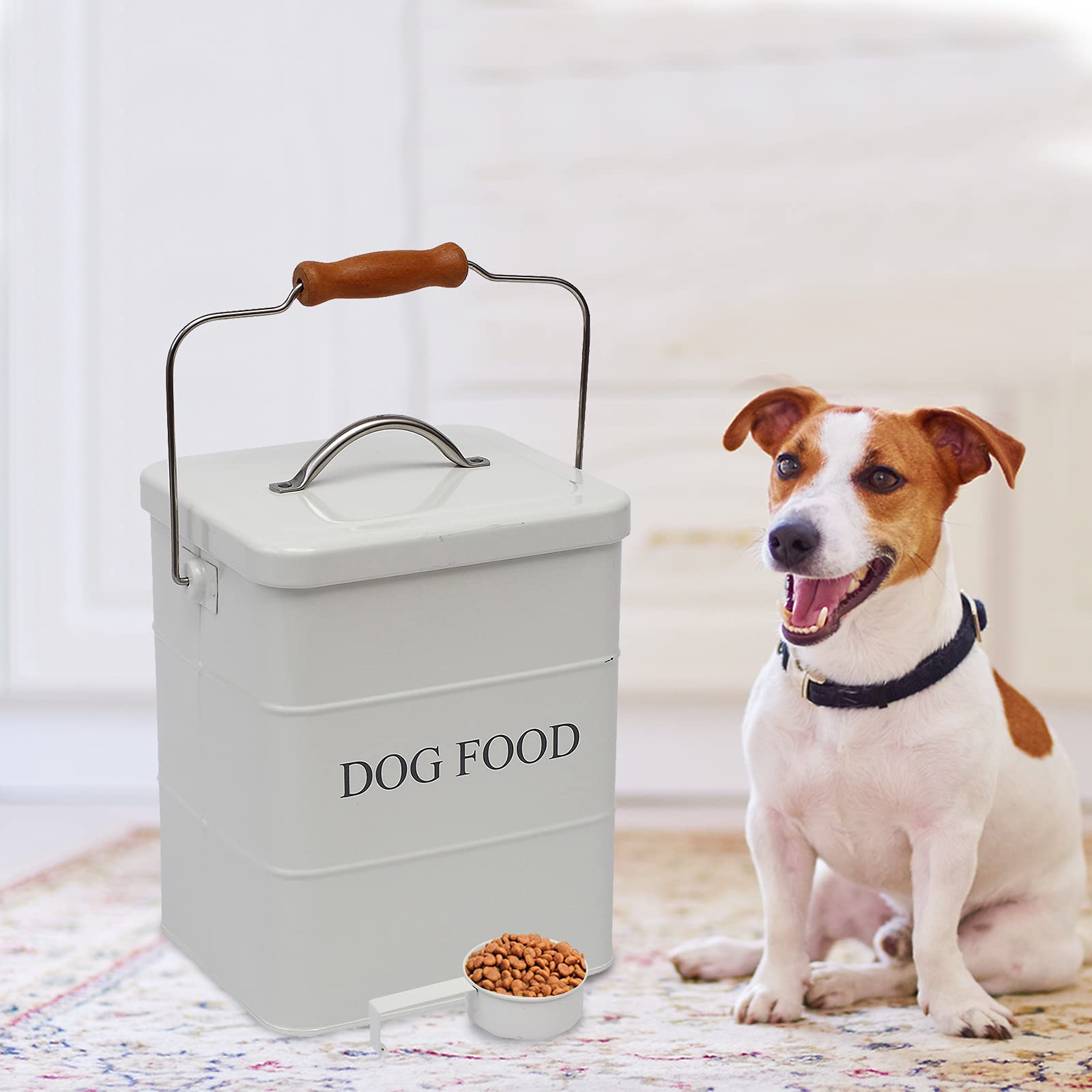 Premium Airtight Dog Food Storage Container with Lid & Scoop - Farmhouse Style Pet Food Bin for Kitchen Countertop, Pantry or Shelf - White - Perfect for Dry Kibble, Treats & Bulk Food Storage