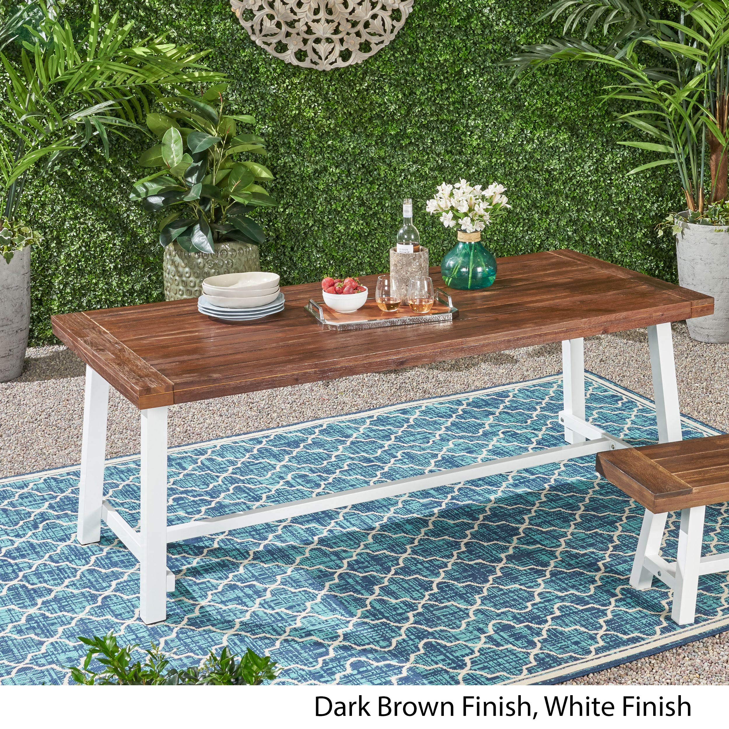 Christopher Knight Home 8-Piece Outdoor Dining Set - Dark Brown & White Iron Patio Table with 8 Chairs for Backyard, Garden, Poolside & Terrace