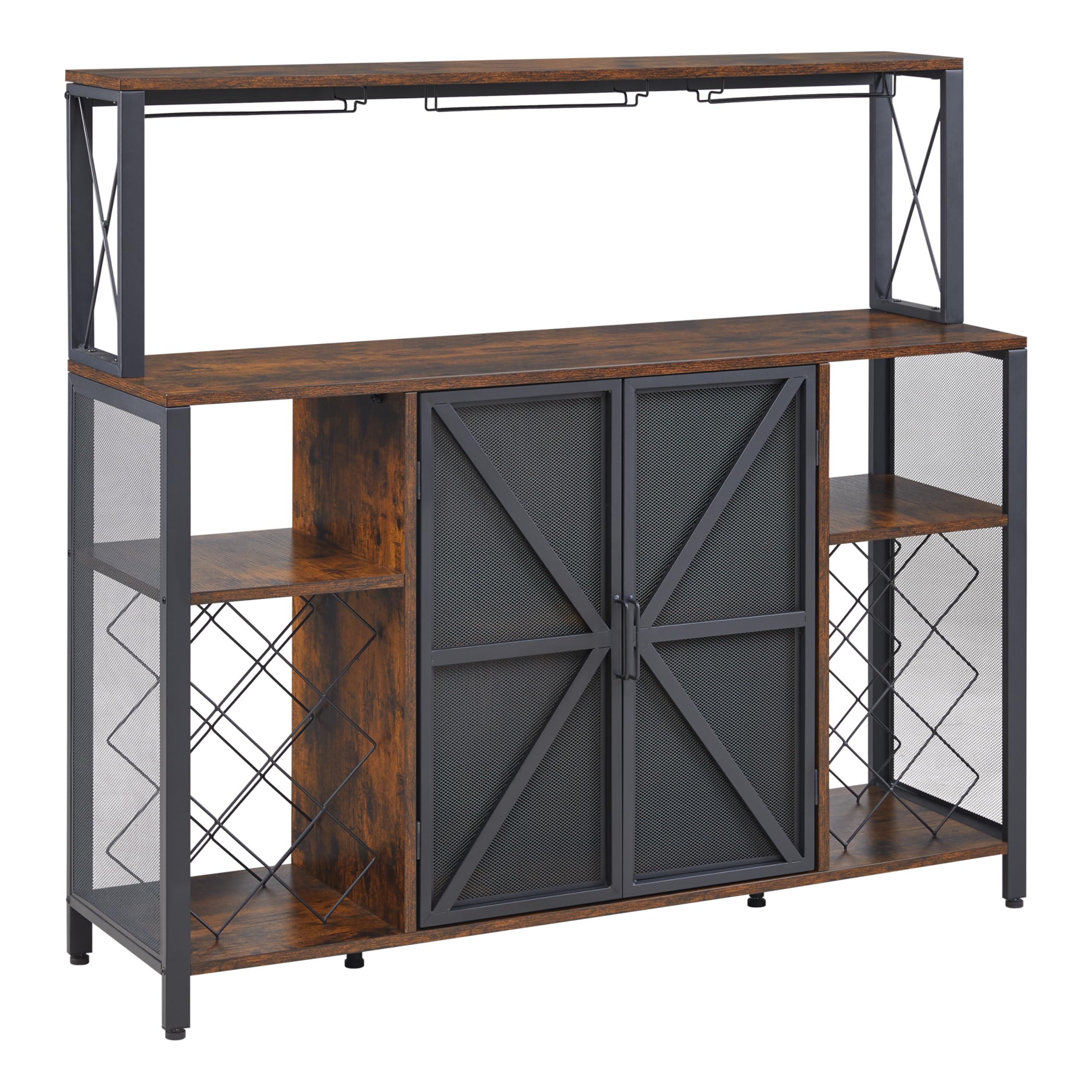 Industrial Coffee Bar Cabinet with Storage - Rustic Brown Sideboard Buffet for Kitchen, Dining Room & Bar | Wine Rack, Glass Holder & Liquor Storage | Perfect for Home Entertaining, Coffee Station & Wine Display (47.2