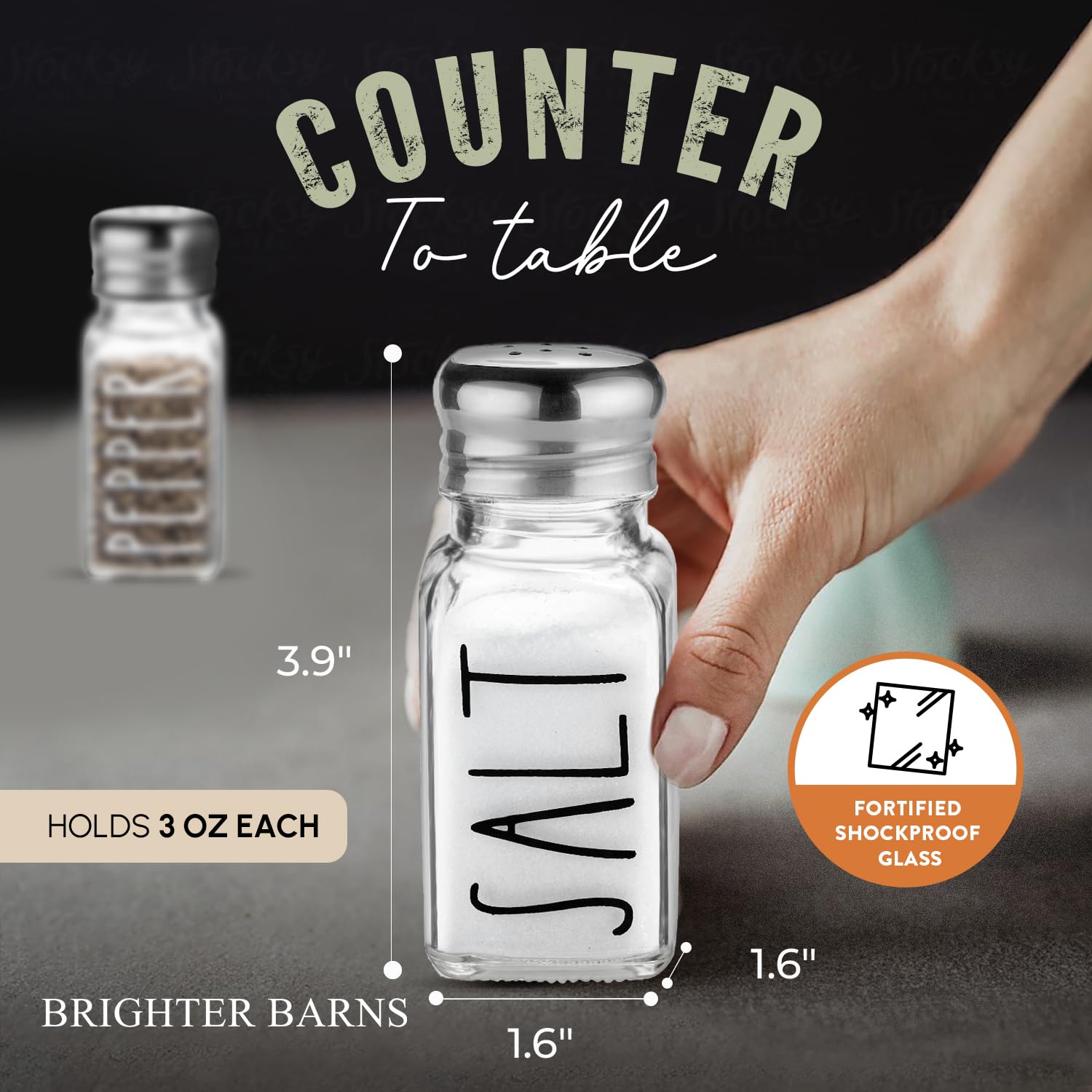 Premium Clear Glass Salt and Pepper Shakers Set with Stainless Steel Lids - Modern Farmhouse Kitchen Decor for Home, Restaurant, BBQ, Camping & RV - Elegant Dining Table Accessories for Everyday Use and Entertaining